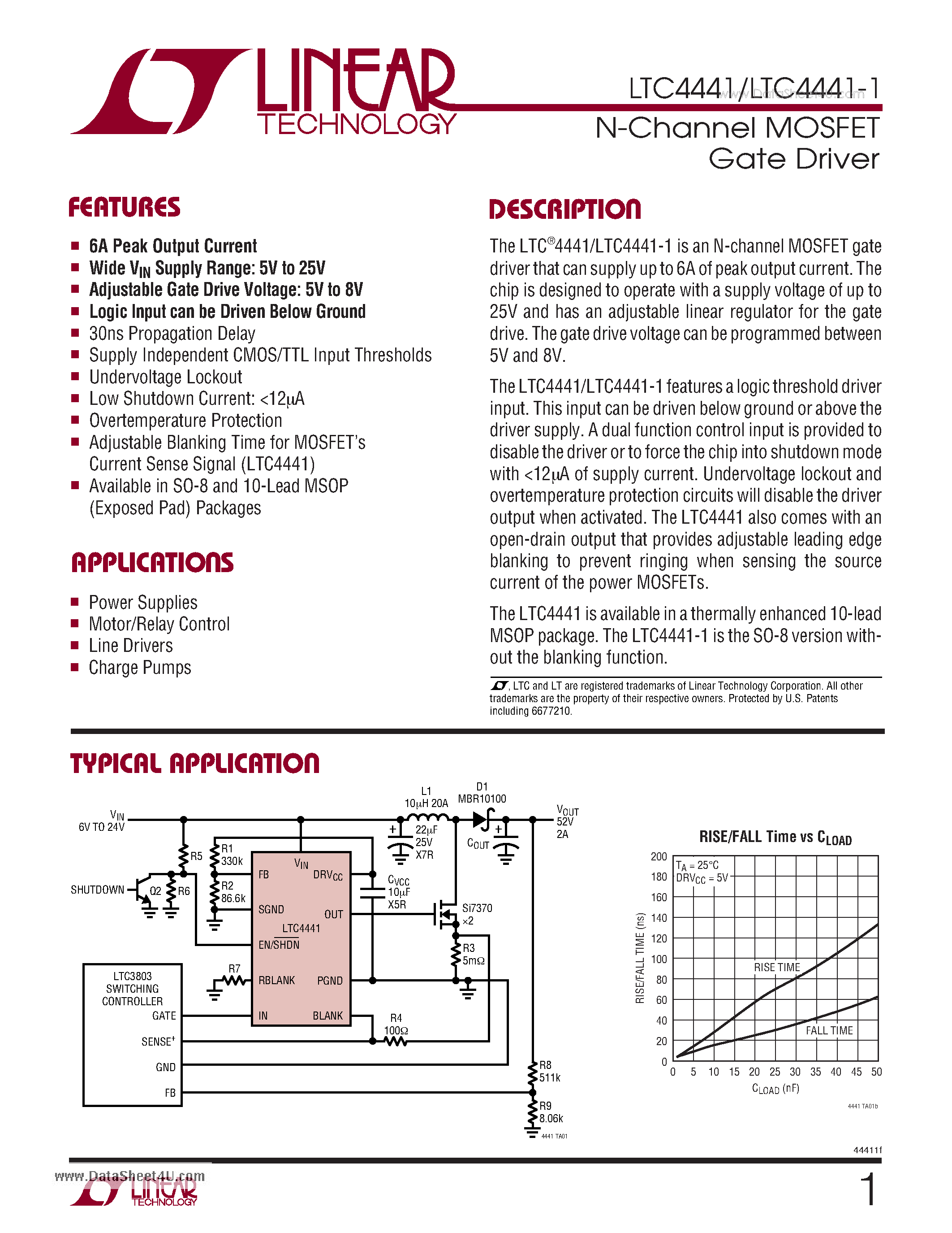 Datasheet LTC4441 - N-Channel MOSFET Gate Driver page 1