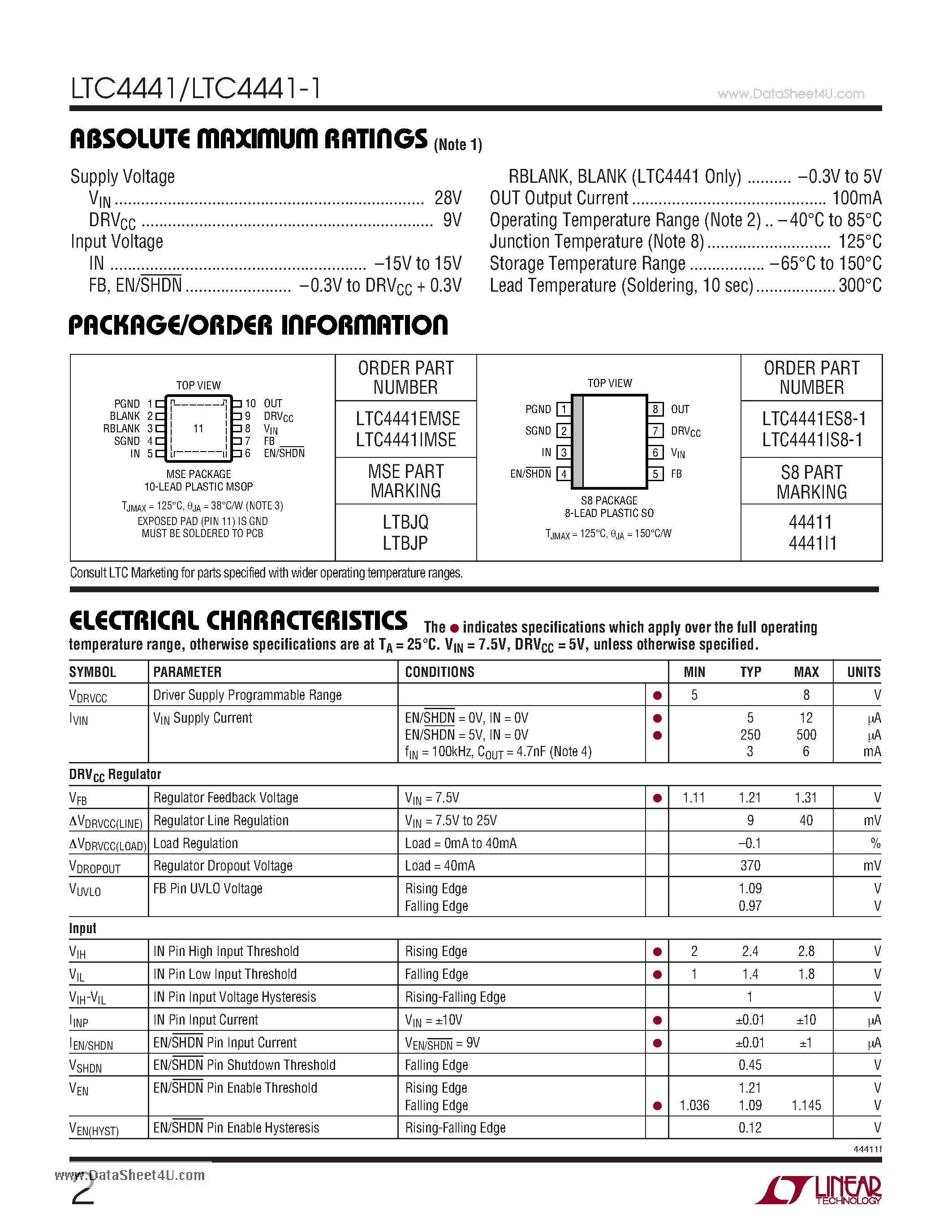 Datasheet LTC4441 - N-Channel MOSFET Gate Driver page 2