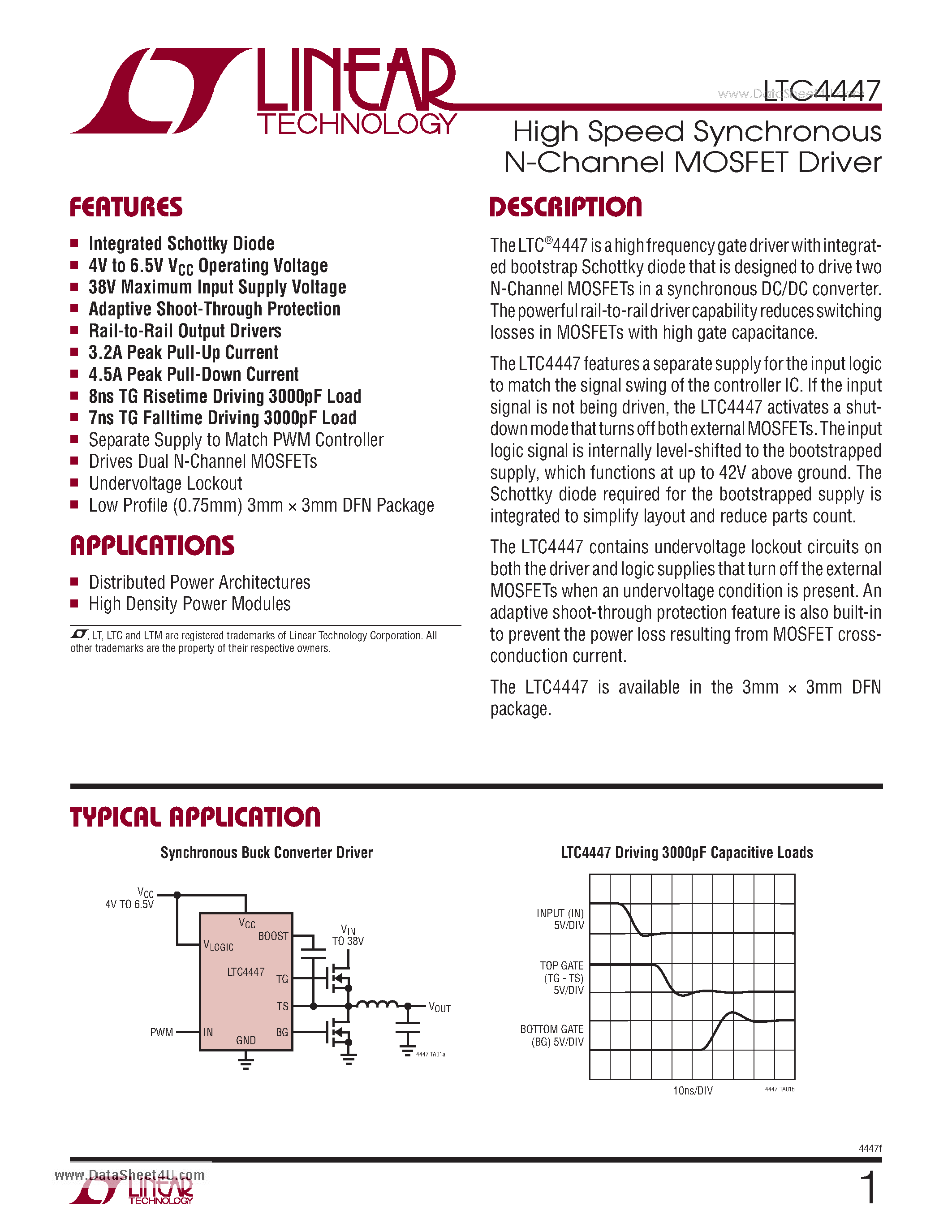 Datasheet LTC4447 - High Speed Synchronous N-Channel MOSFET Driver page 1