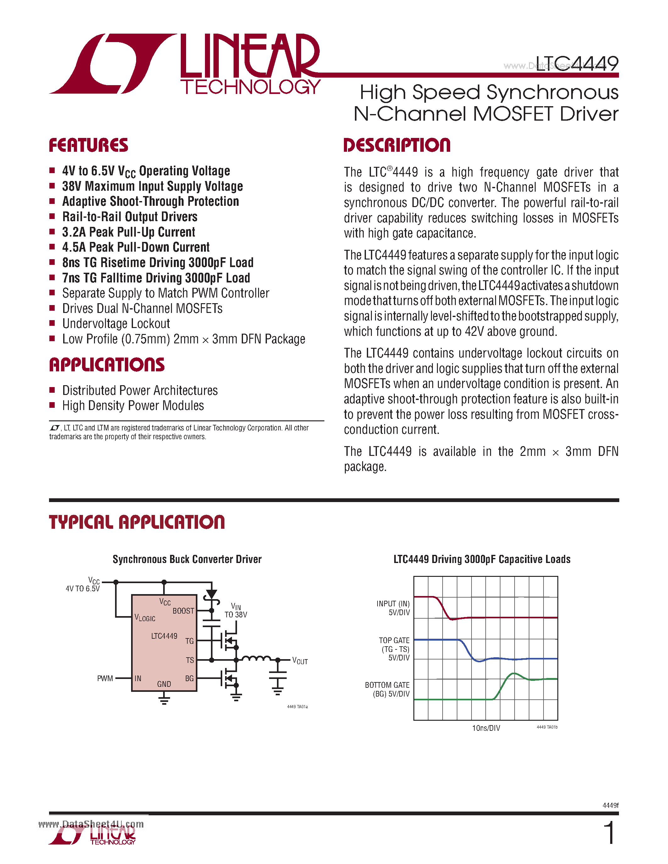 Datasheet LTC4449 - High Speed Synchronous N-Channel MOSFET Driver page 1