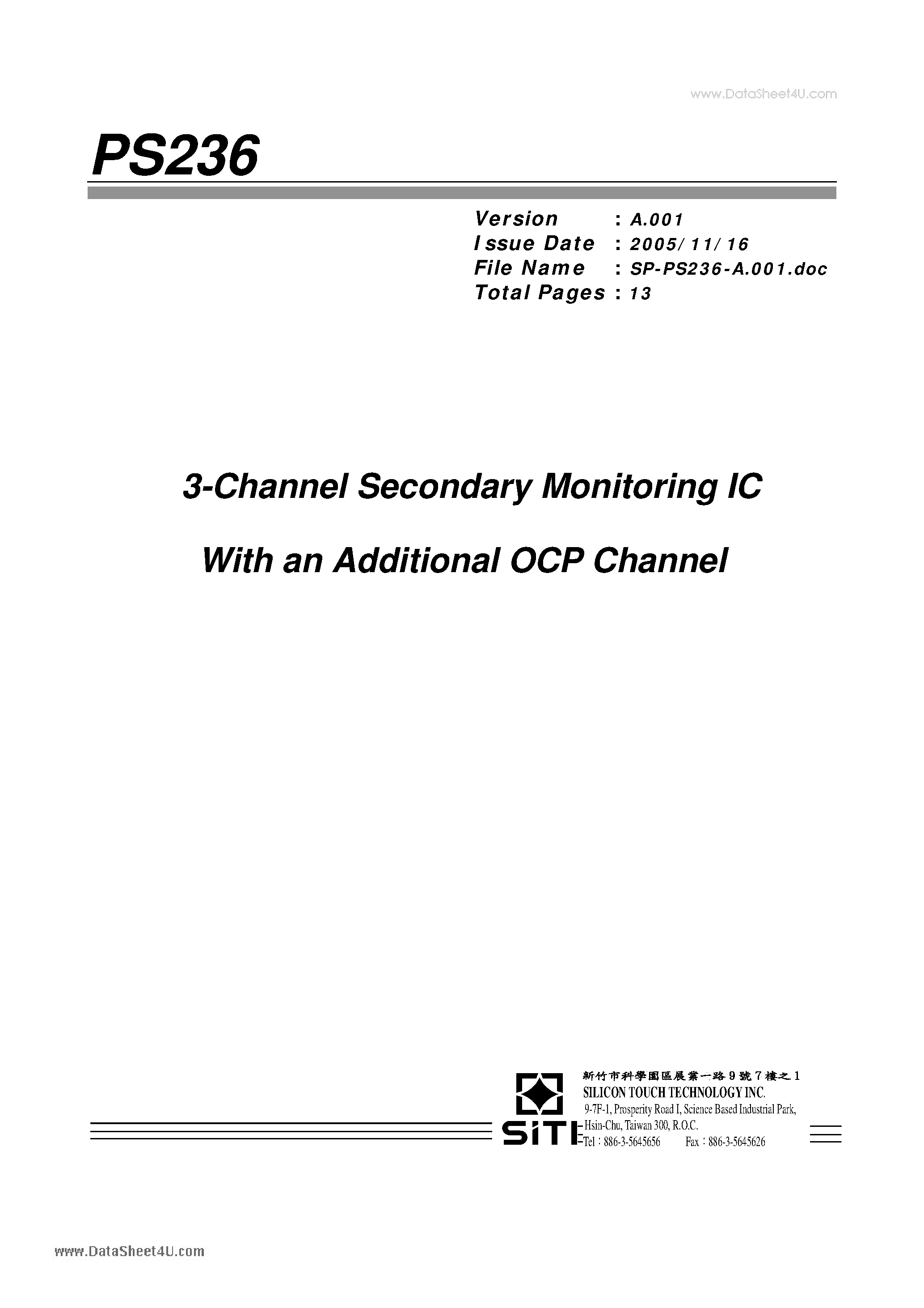 Datasheet PS236 - 3-Channel Secondary Monitoring IC page 1