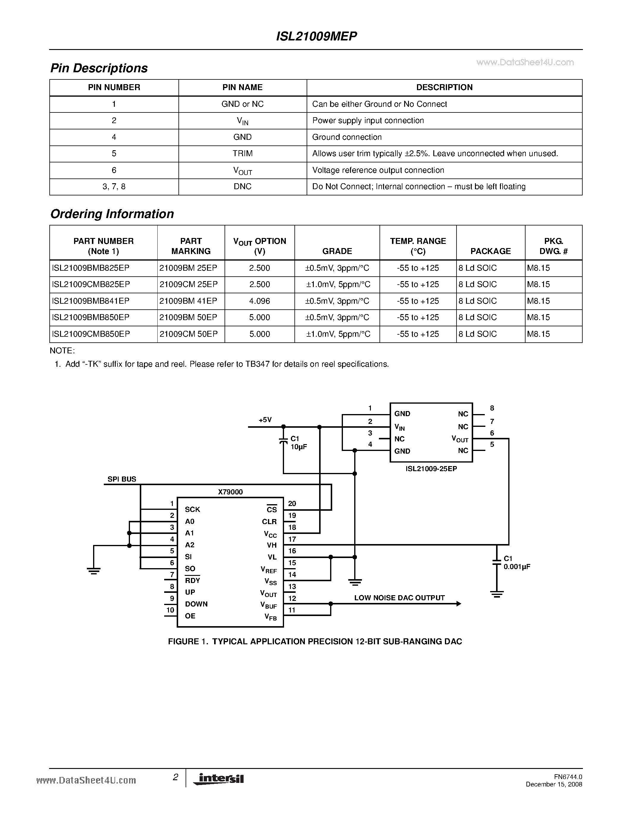 Datasheet ISL21009MEP - High Voltage Input Precision Low Noise FGA Voltage References page 2