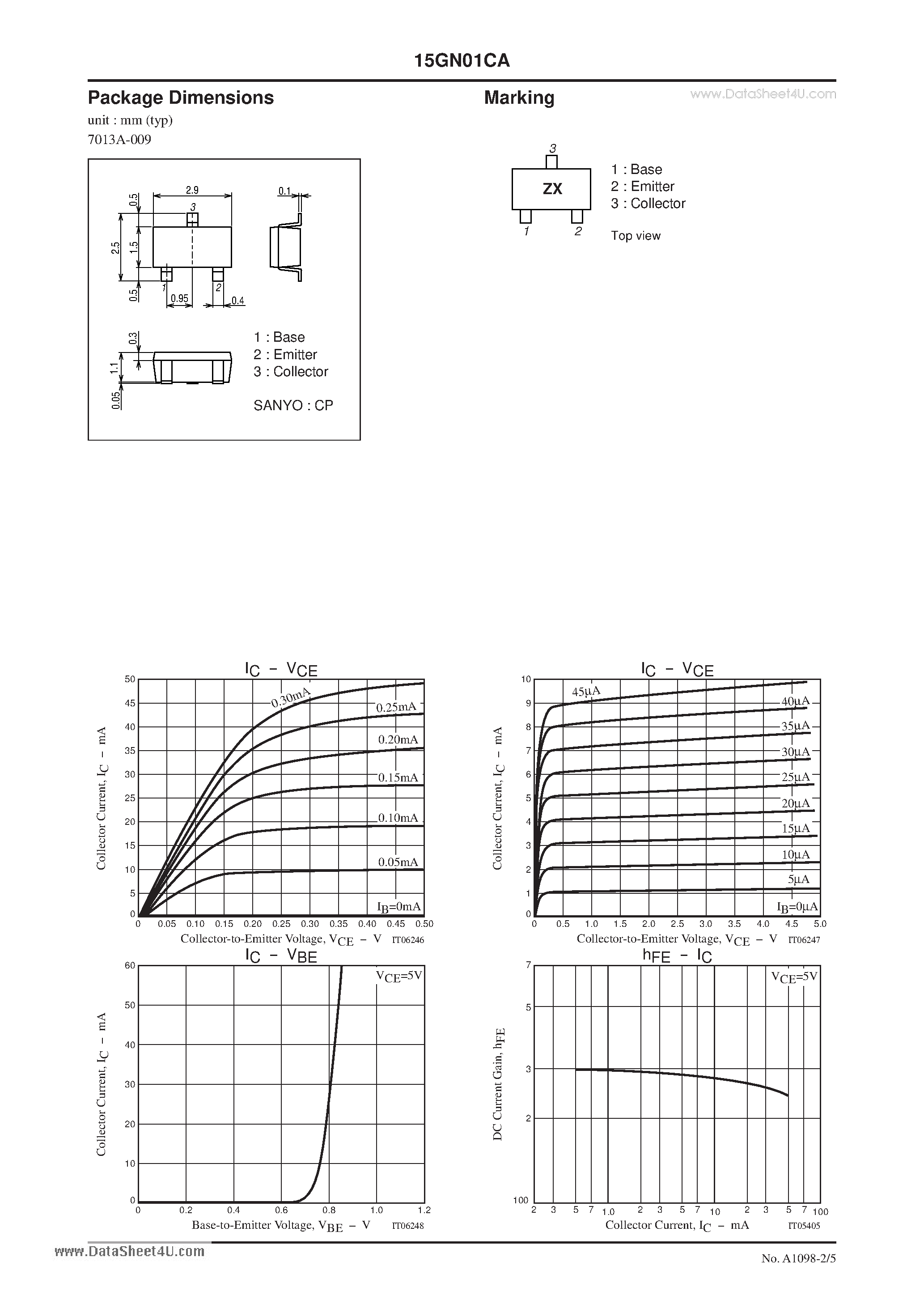 Datasheet 15GN01CA - NPN Epitaxial Planar Silicon Transistor VHF to UHF Band High-Frequency Switching page 2