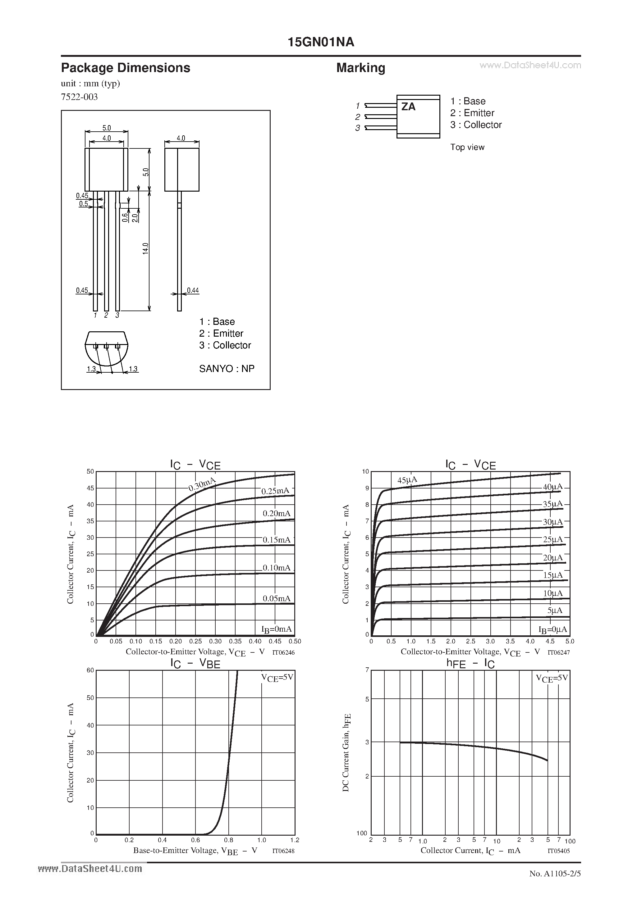 Datasheet 15GN01NA - NPN Epitaxial Planar Silicon Transistor VHF to UHF Band High-Frequency Switching page 2
