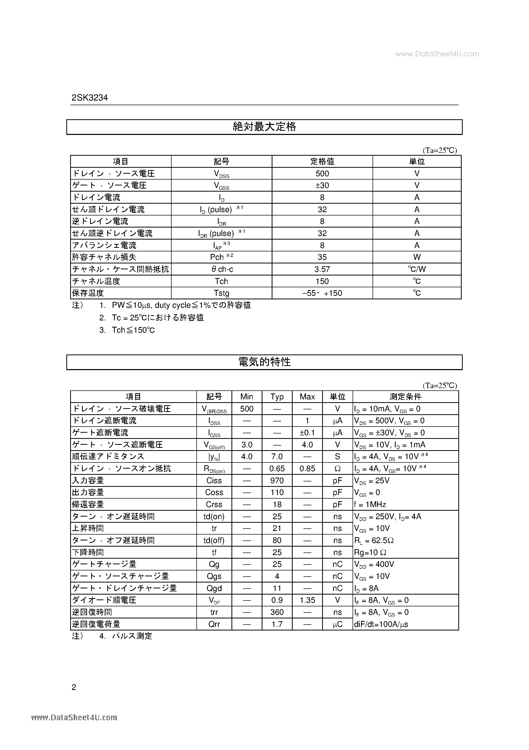 Даташит 2SK3234 - 2SK3234 страница 2