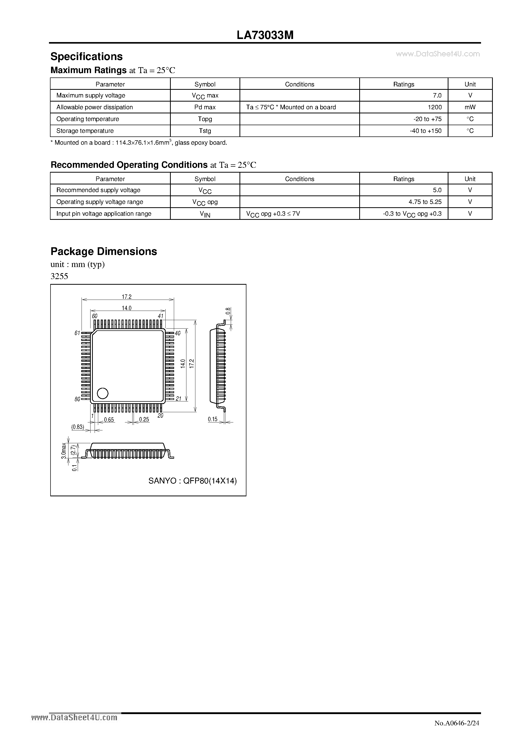 Даташит на микросхему LA73033M страница 2 Даташит LA73033M - Monolithic Linear IC I2C bus control (excluding standby control and RGB through control) страница 2
