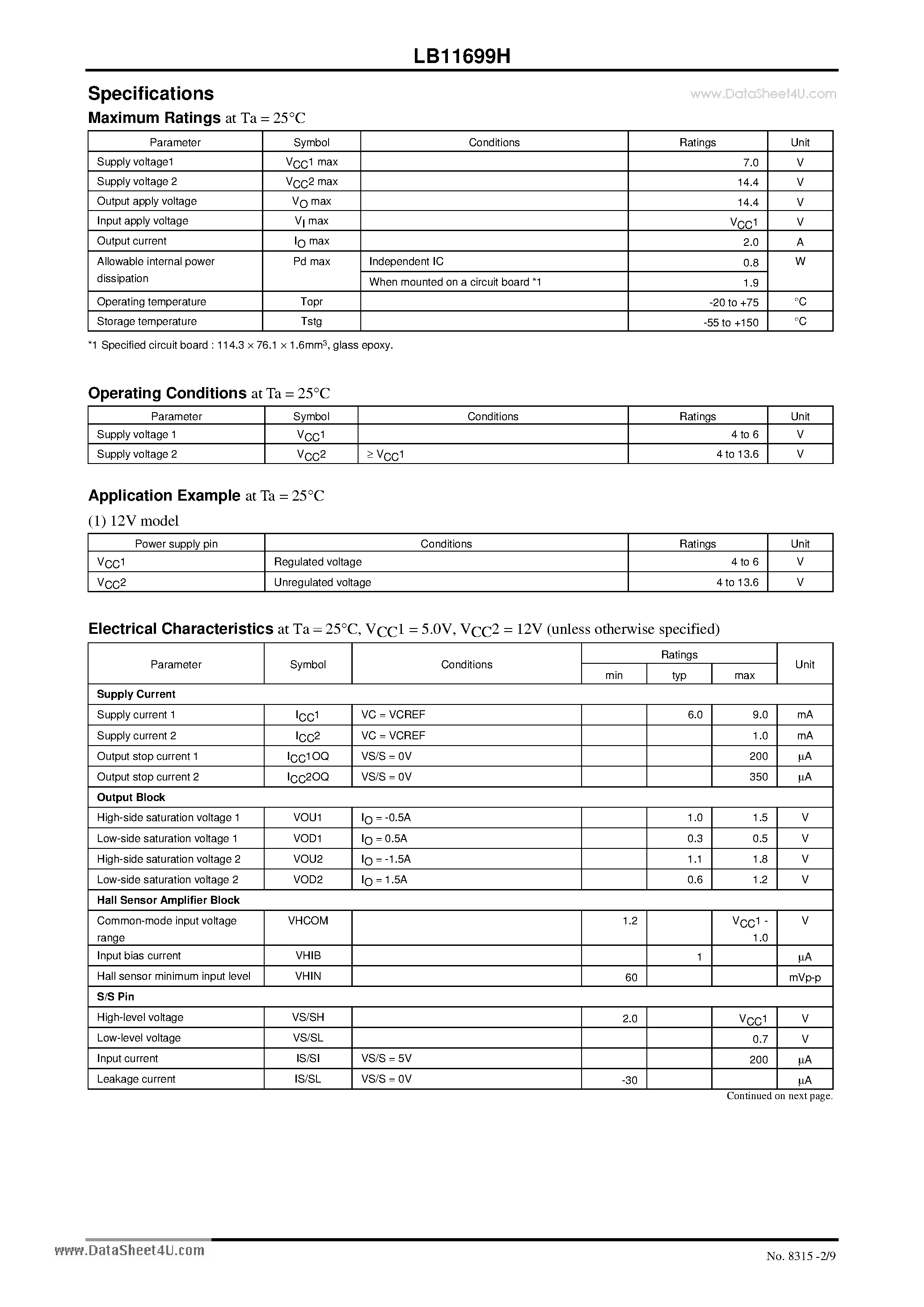 Datasheet LB11699H - Spindle Motor Driver IC page 2