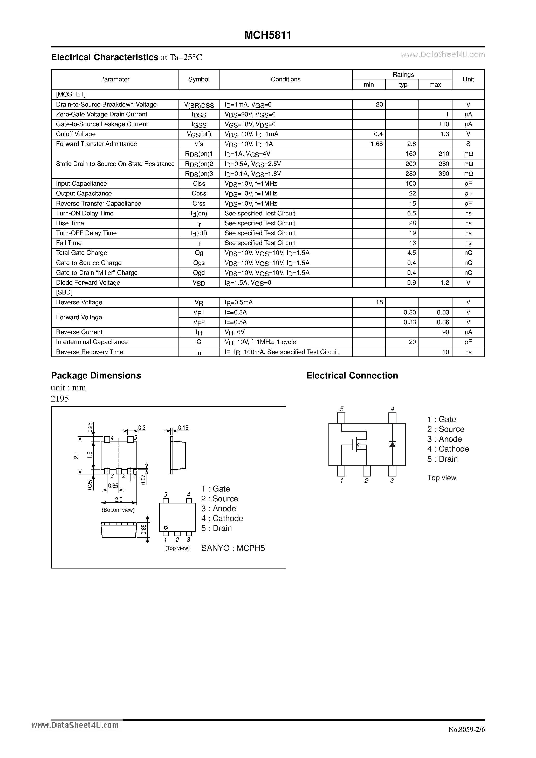 Datasheet MCH5811 page 2 Datasheet MCH5811 - General-Purpose Switching Device Applications page 2