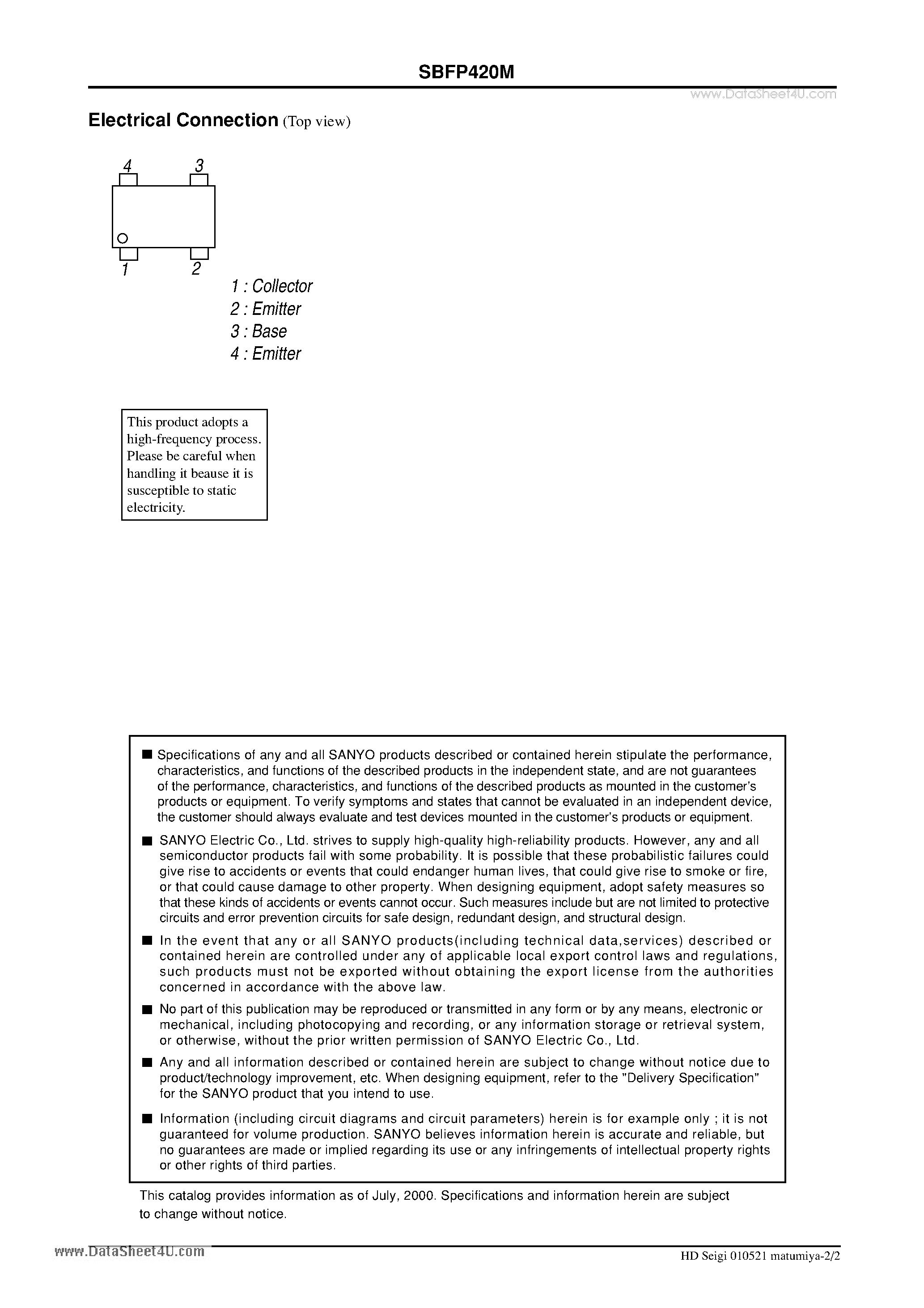 Datasheet SBFP420M - UHF to C Band Low-Noise Amplifier Low Phase Noise Osc.Applications page 2