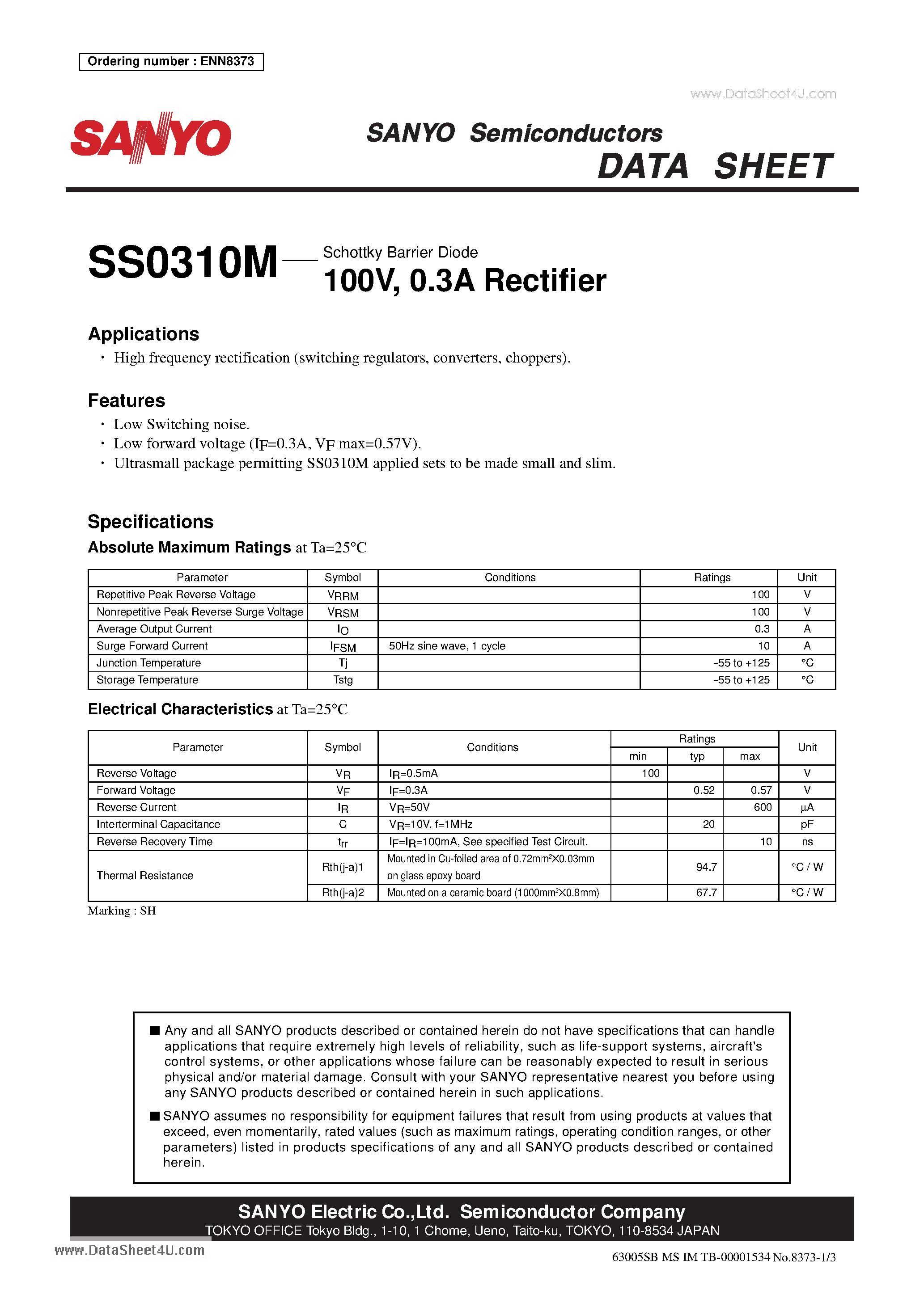 Datasheet SS0310M - 100V 0.3A Rectifier page 1