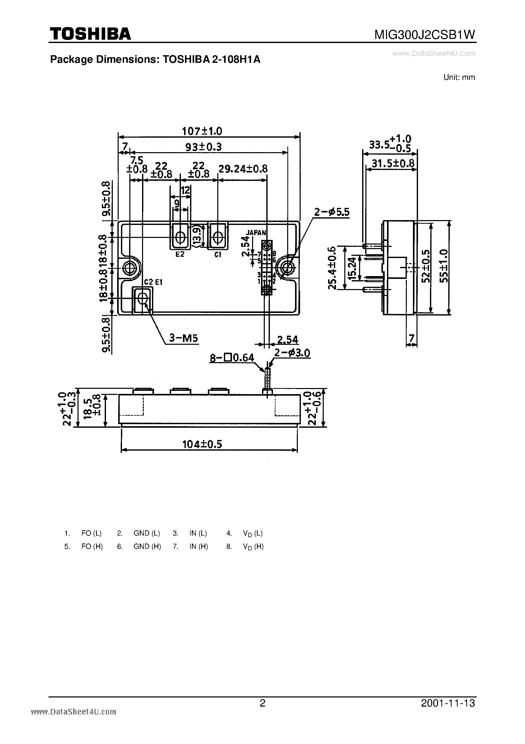 Datasheet MIG300J2CSB1W page 2 Datasheet MIG300J2CSB1W - High Power Switching Applications Motor Control Applications page 2