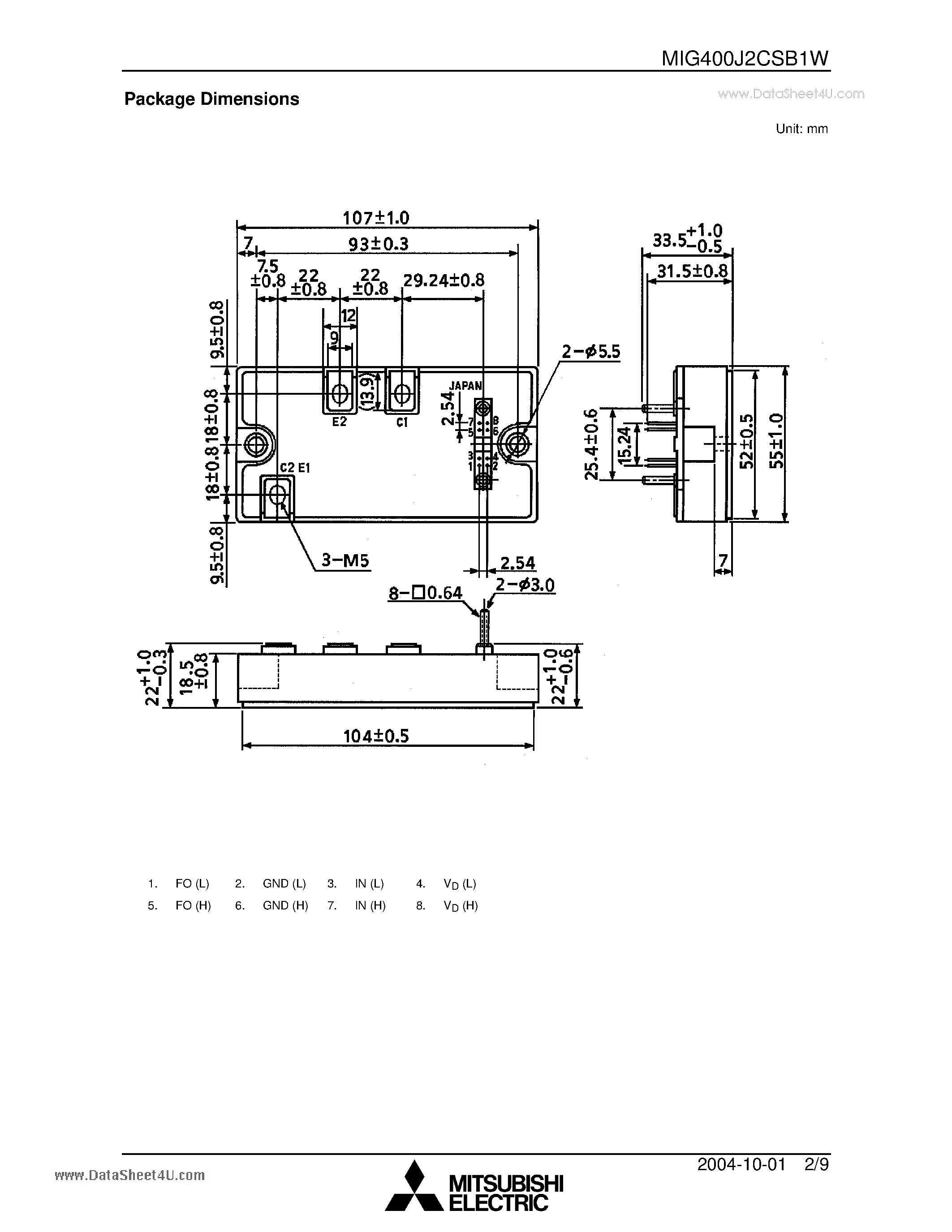 Datasheet MIG400J2CSB1W page 2 Datasheet MIG400J2CSB1W - High Power Switching Applications Motor Control Applications page 2