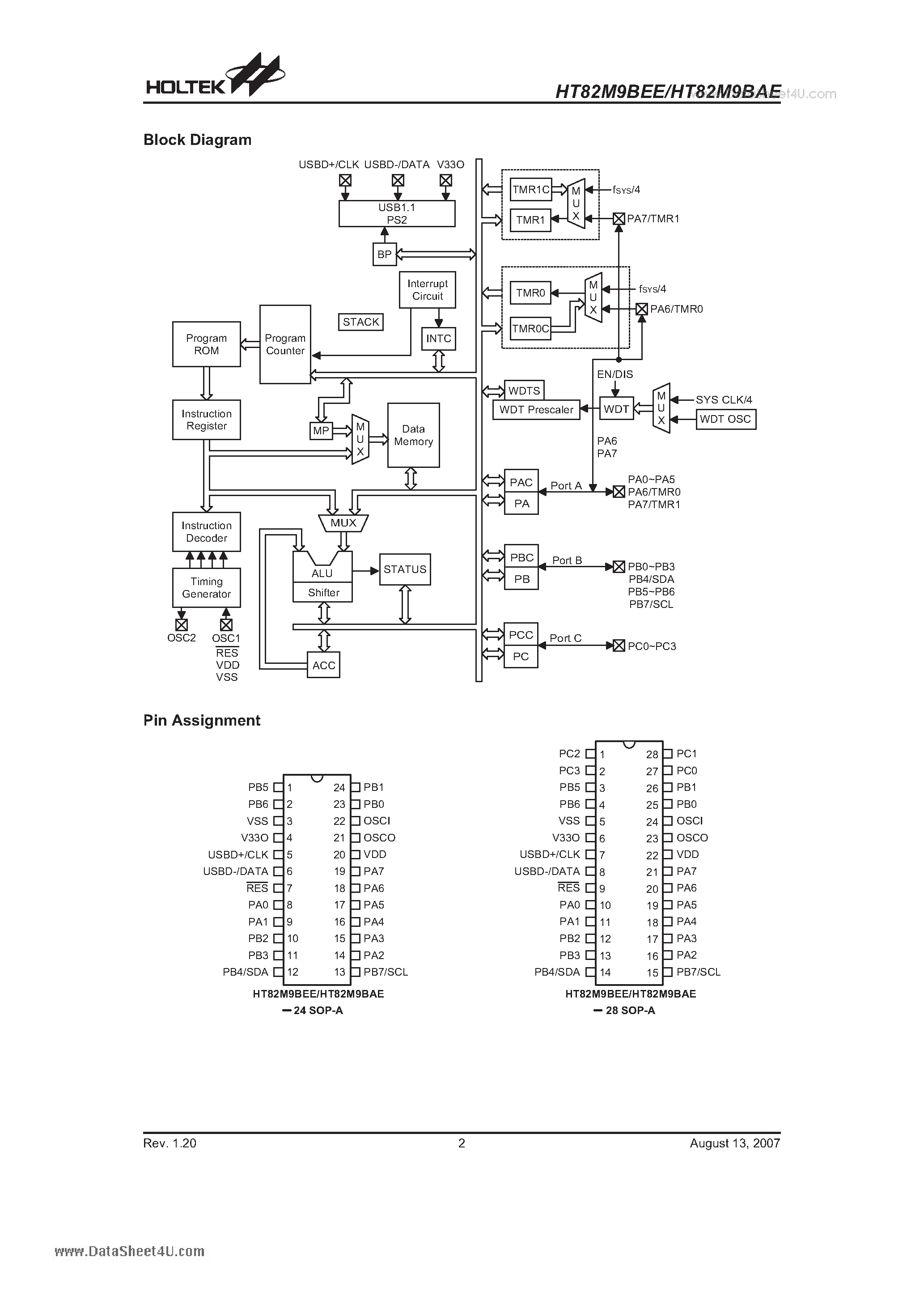 Datasheet HT82M9BAE - USB Mouse Encoder 8-Bit MCU with EEPROM page 2
