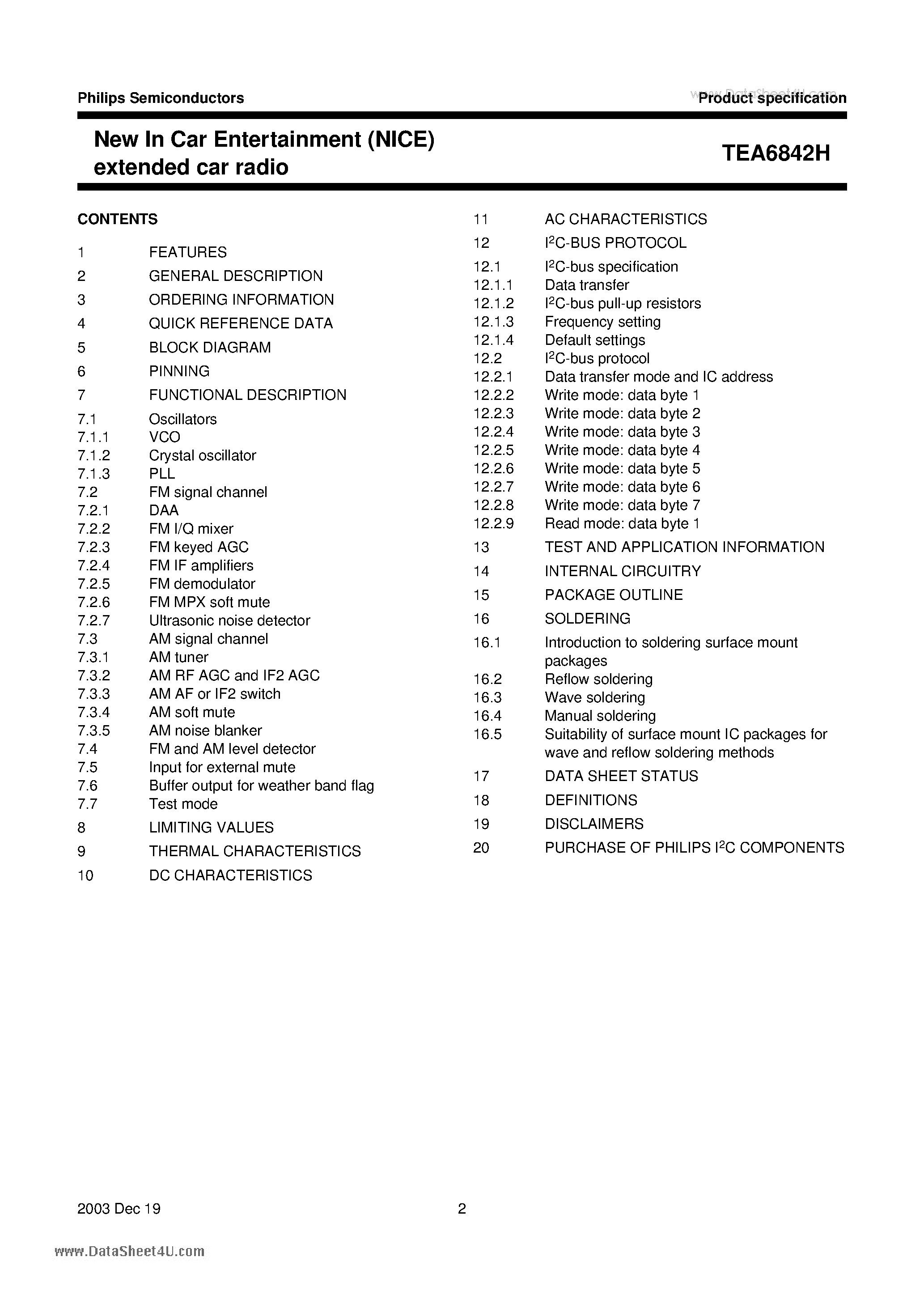 Даташит TEA6842H - New In Car Entertainment (NICE) extended car radio страница 2