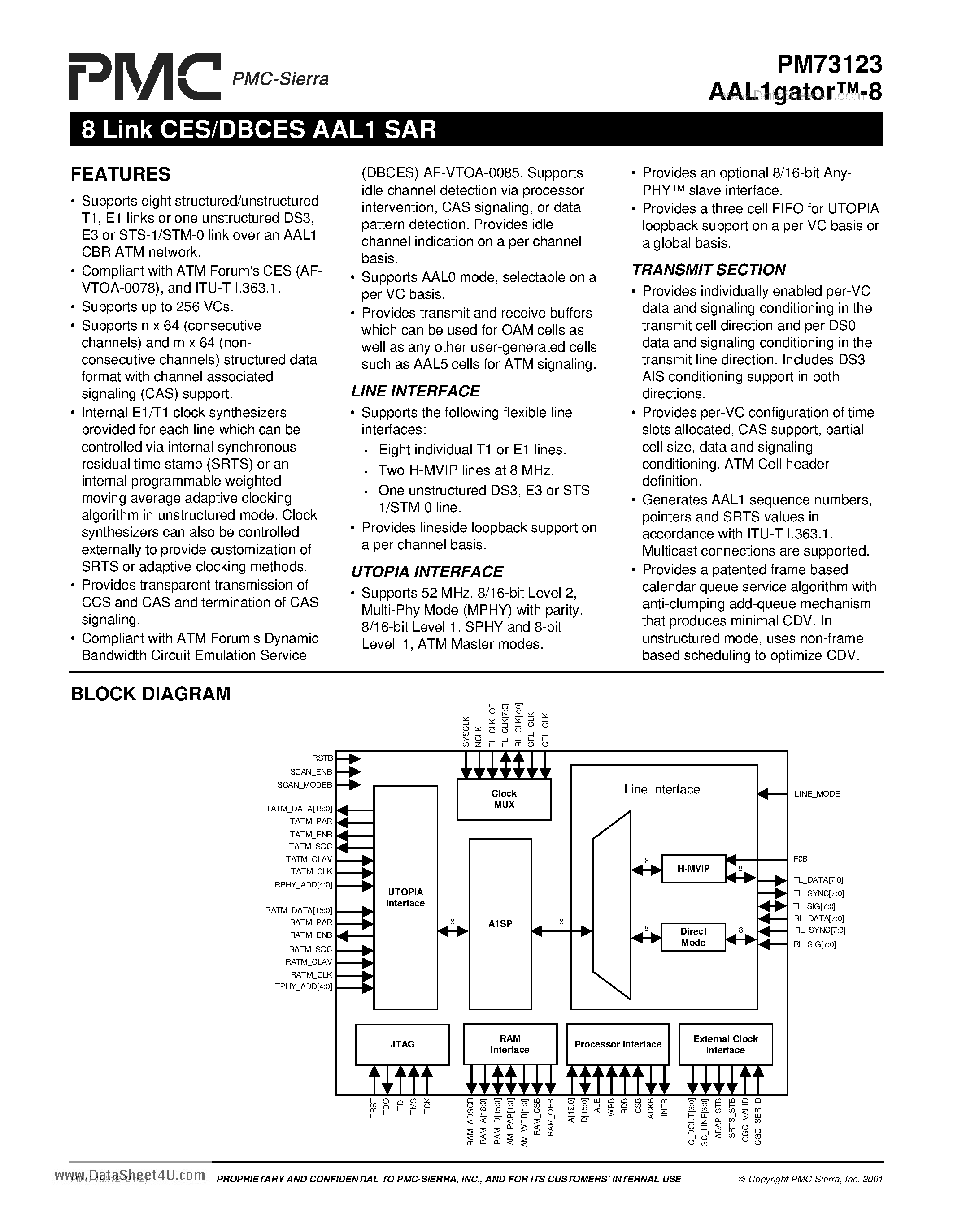 Даташит PM73123 - 8 Link CES/DBCES AAL1 SAR страница 1