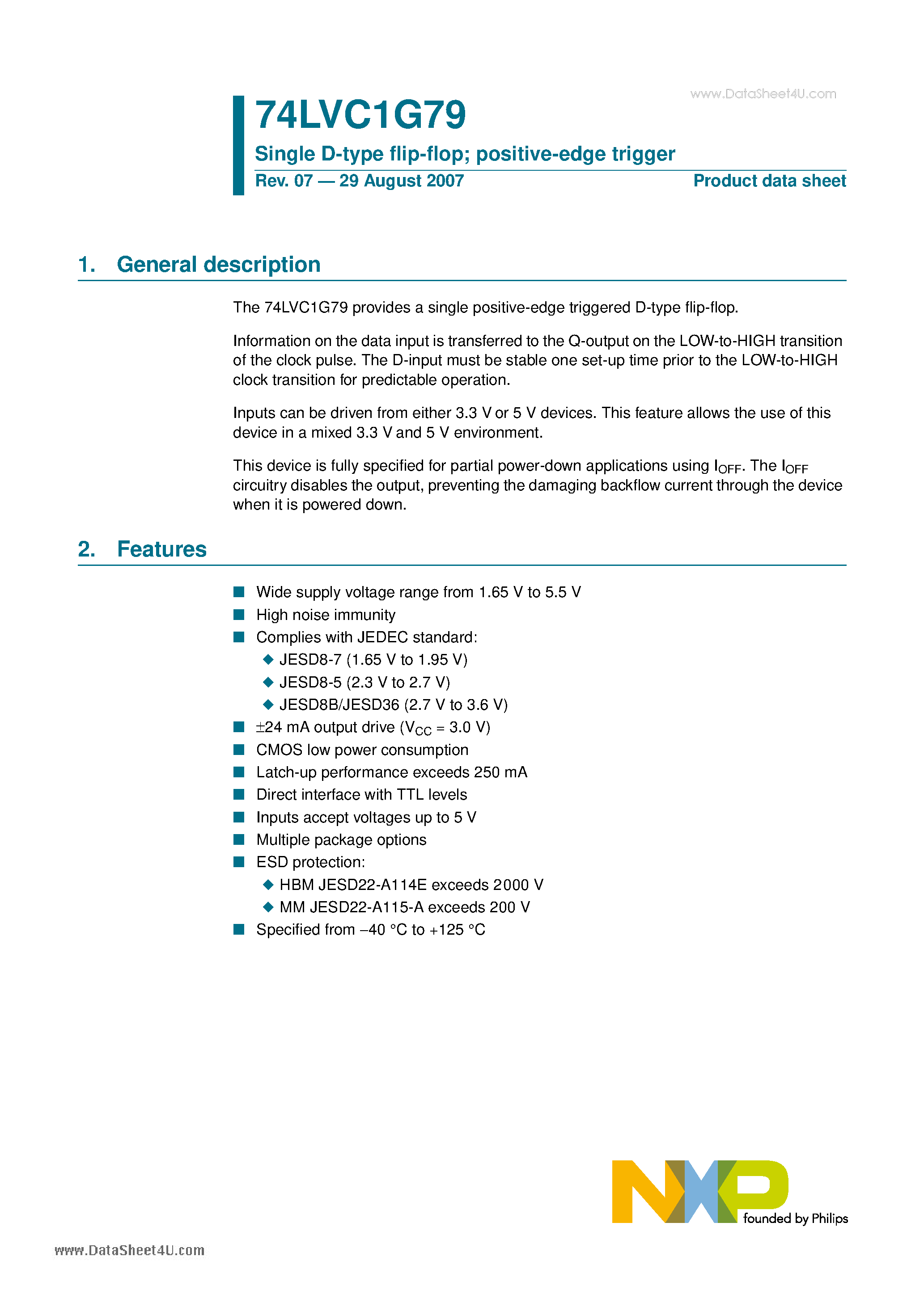 Даташит 74LVC1G79 - Single D-type flip-flop positive-edge trigger страница 1