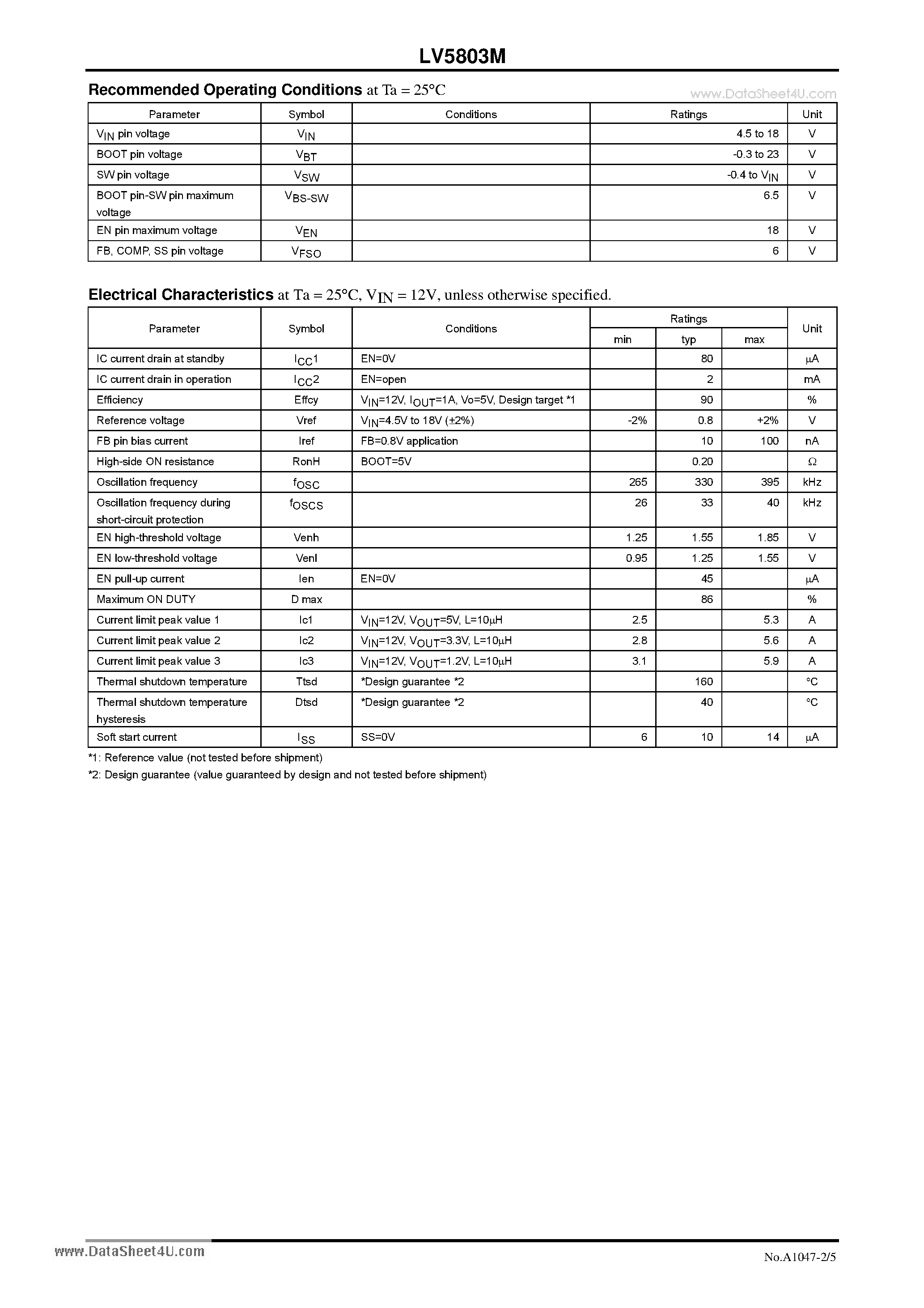 Datasheet LV5803M - Bi-CMOS IC Step-down Switching Regulator page 2