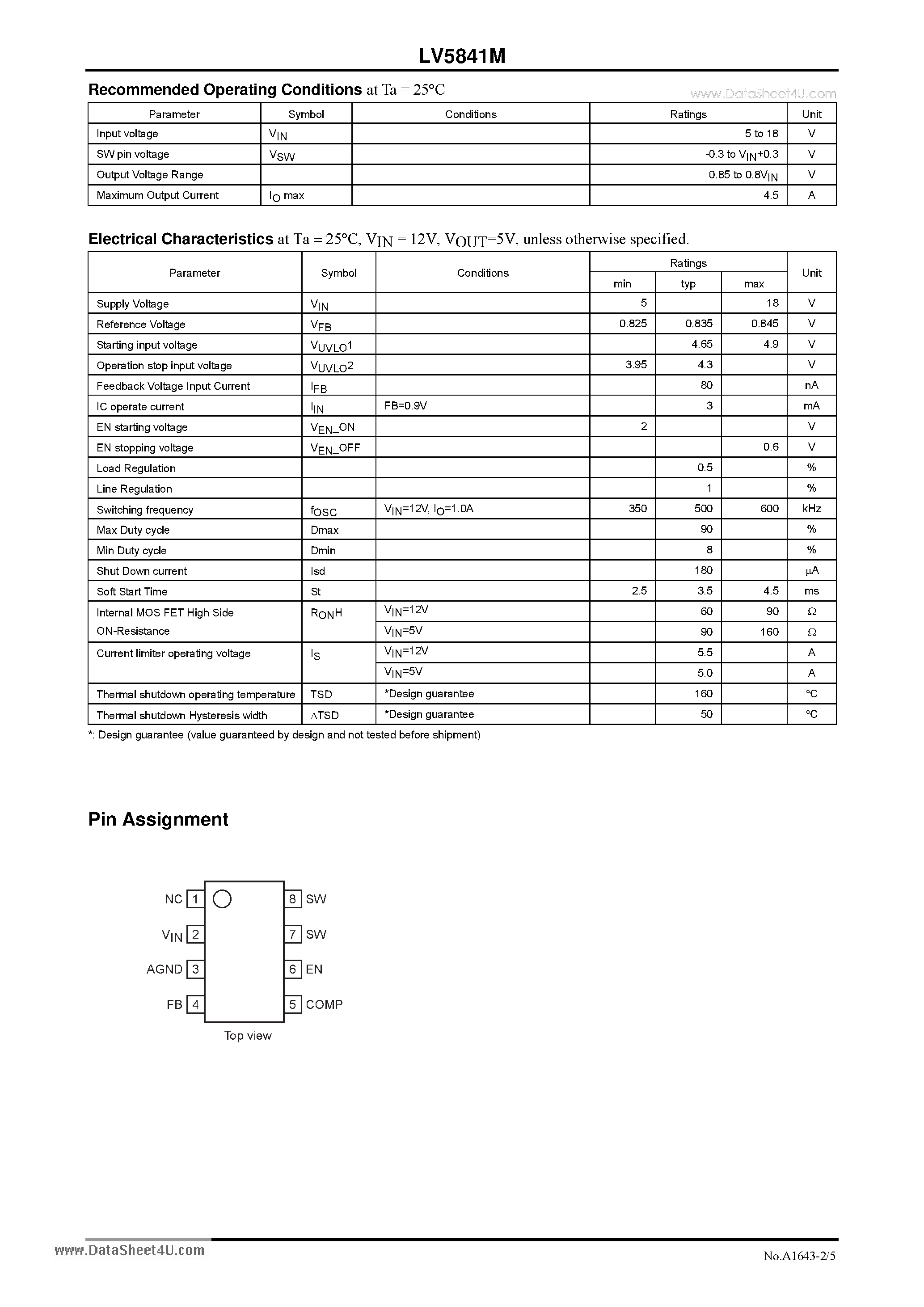 Datasheet LV5841M - Bi-CMOS IC Step-down Switching Regulator page 2