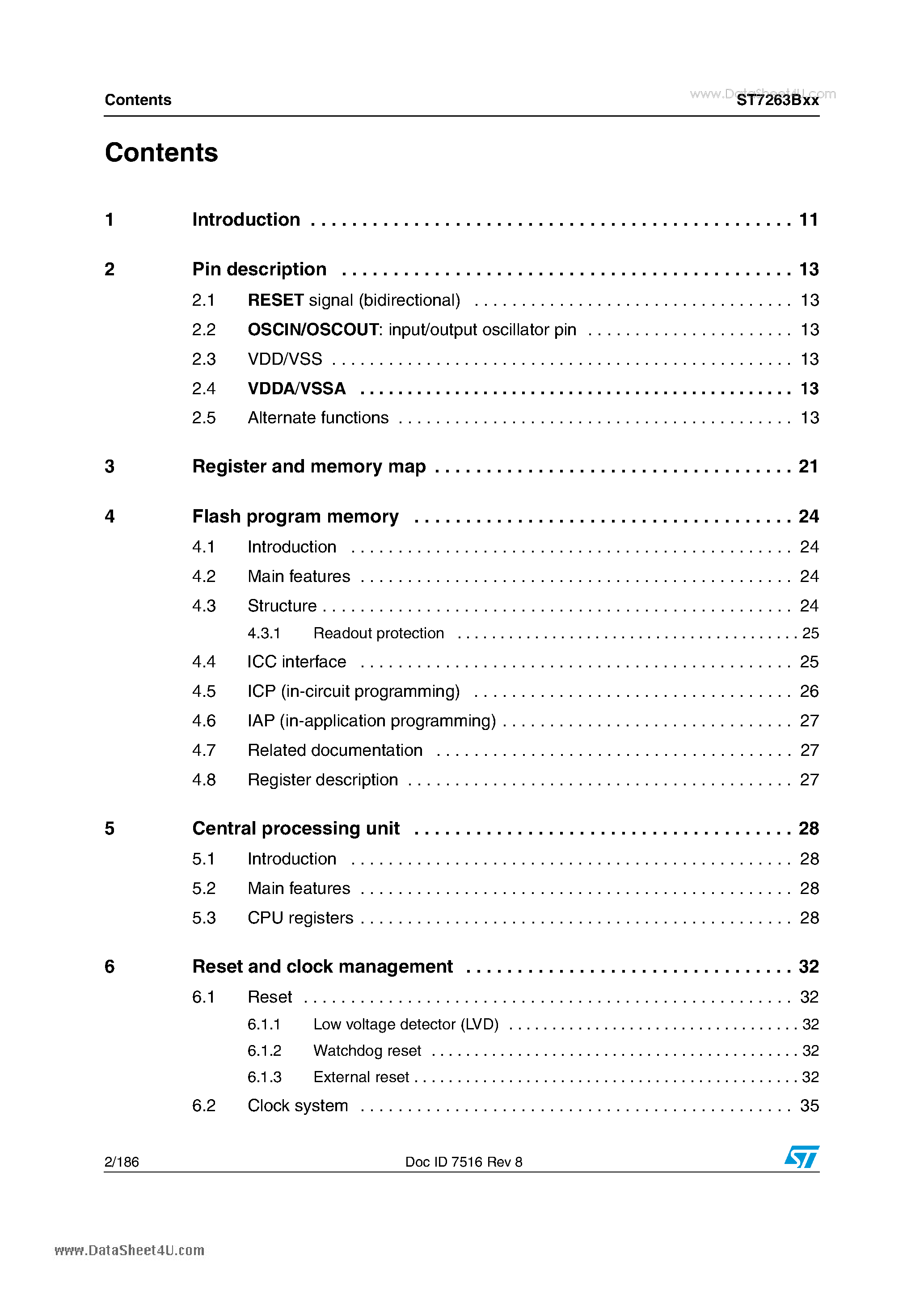 Datasheet ST7263BDX page 2 Datasheet ST7263BDX - Low speed USB 8-bit MCU family with up to 32 KB Flash/ROM page 2