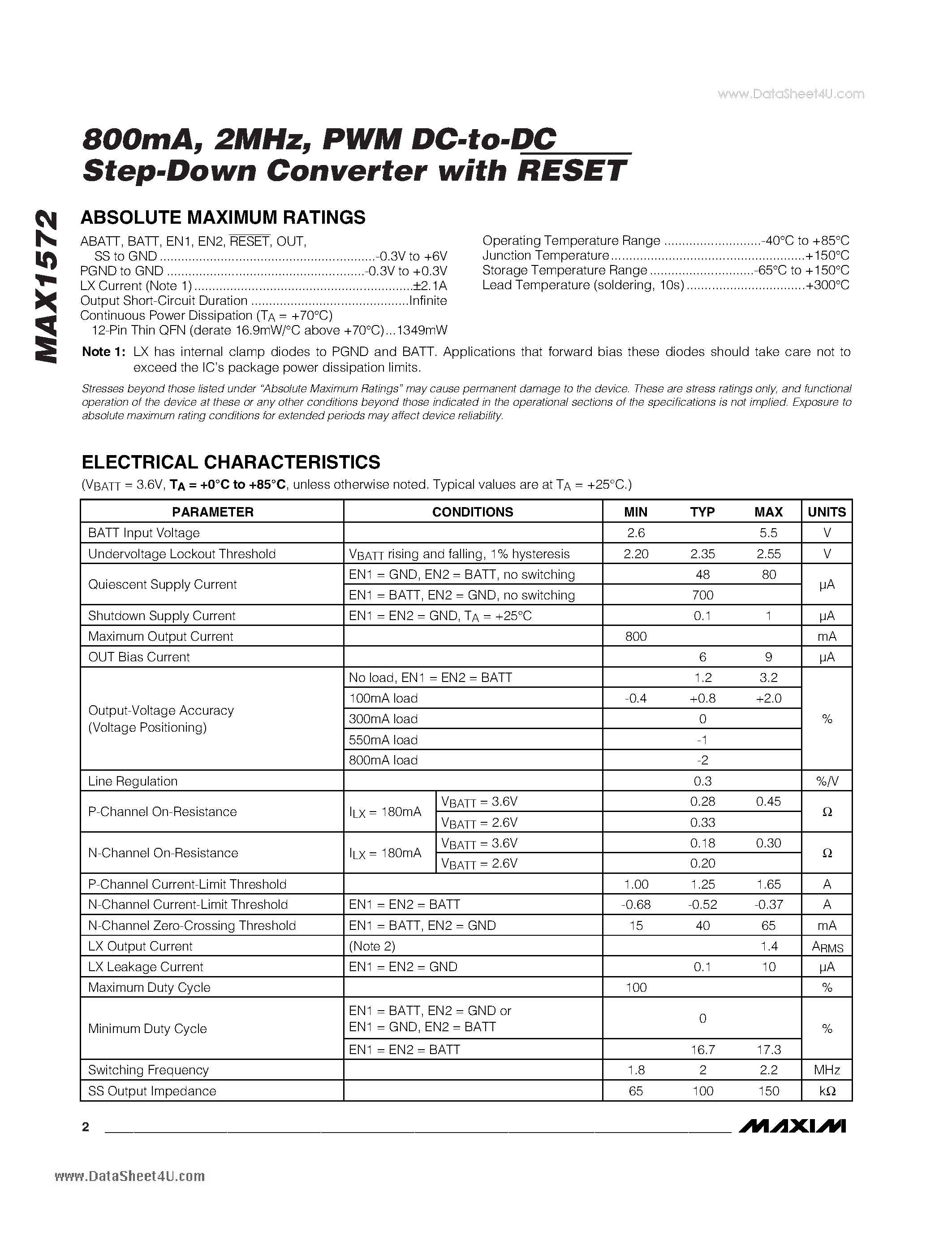 Datasheet MAX1572 - PWM DC-to-DC Step-Down Converter page 2