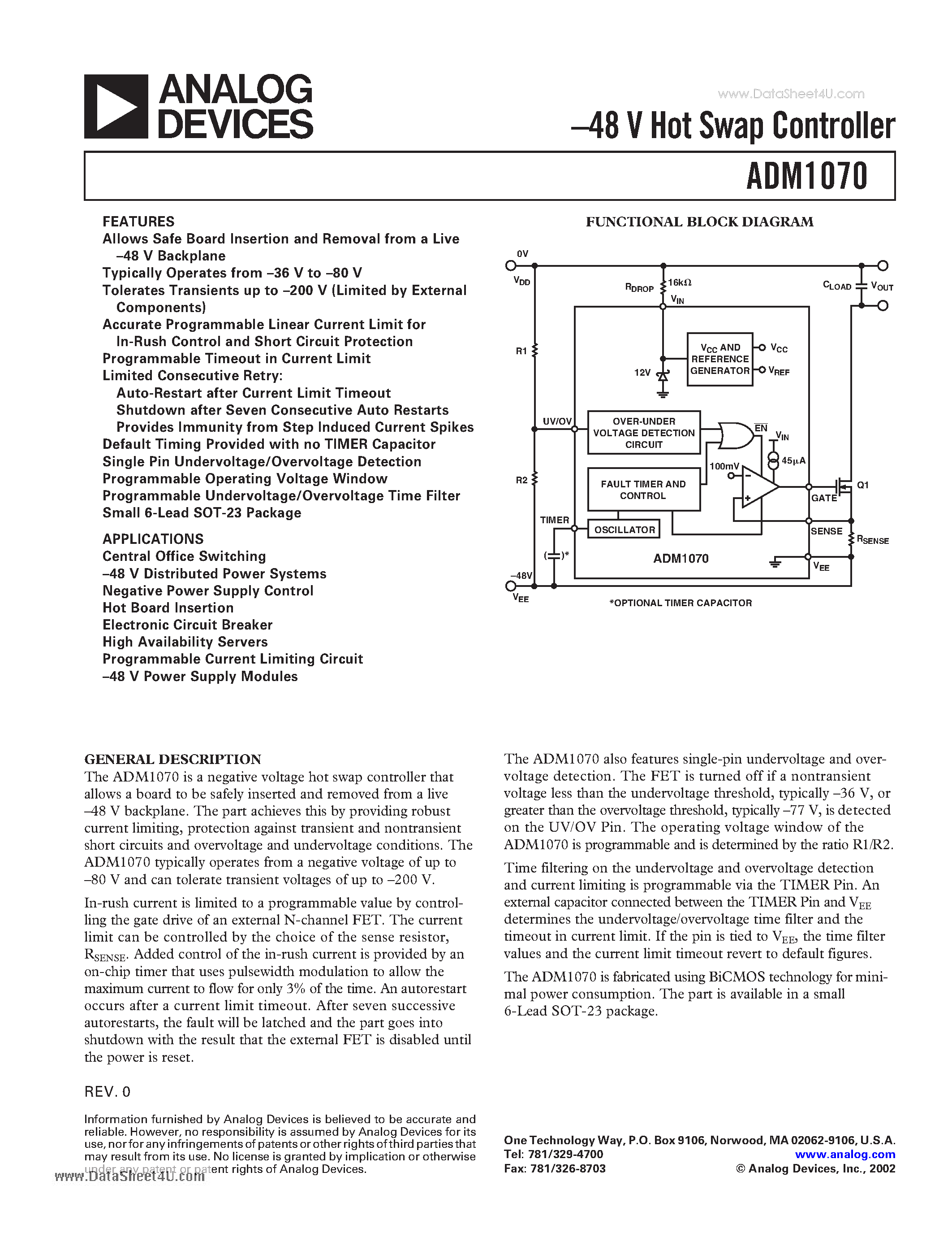 Datasheet ADM1070 - -48 V Hot Swap Controller page 1