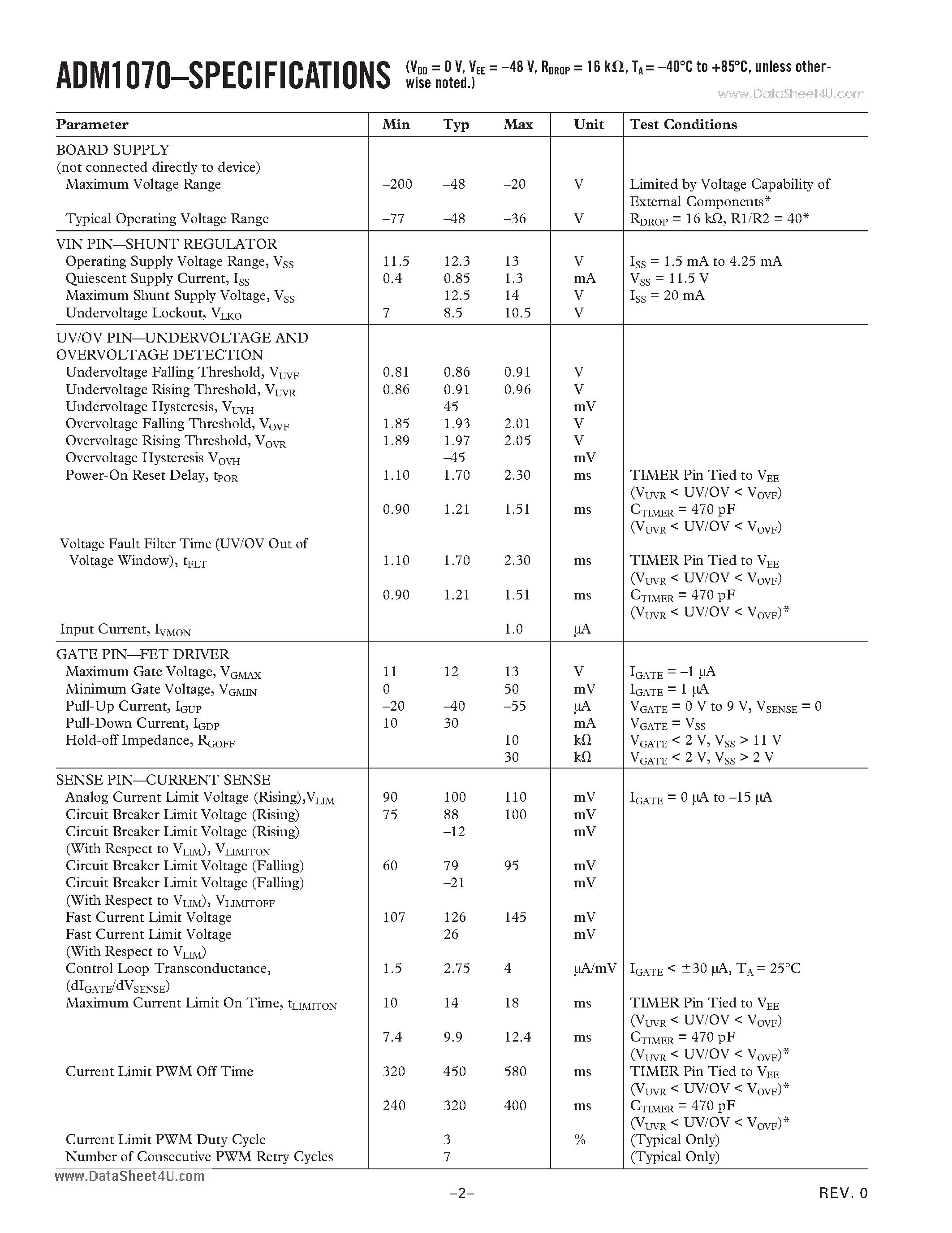 Datasheet ADM1070 - -48 V Hot Swap Controller page 2