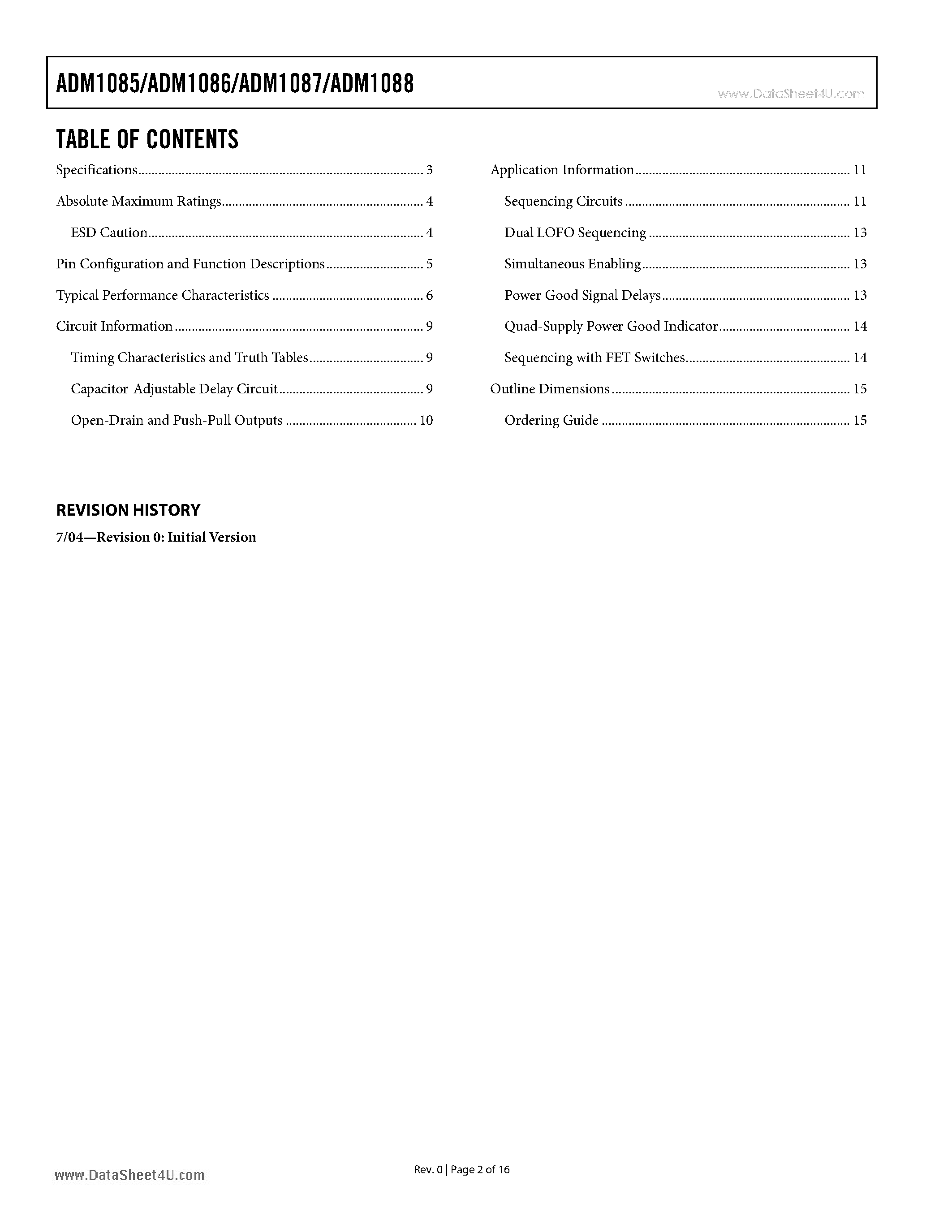 Datasheet ADM1085 page 2 Datasheet ADM1085 - Simple Sequencers in 6-Lead SC70 page 2