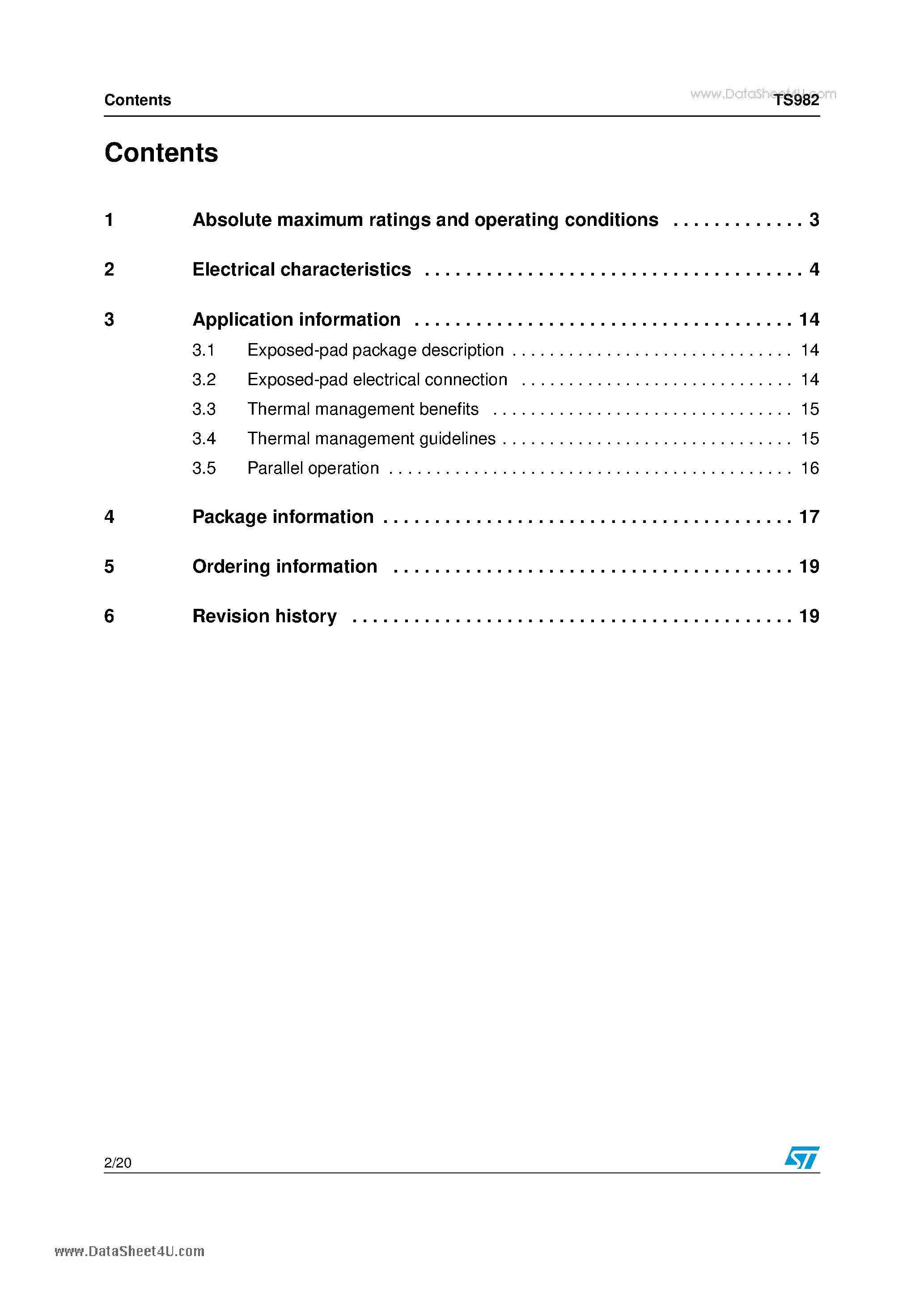 Datasheet TS982 page 2 Datasheet TS982 - Wide bandwidth dual bipolar operational amplifier page 2