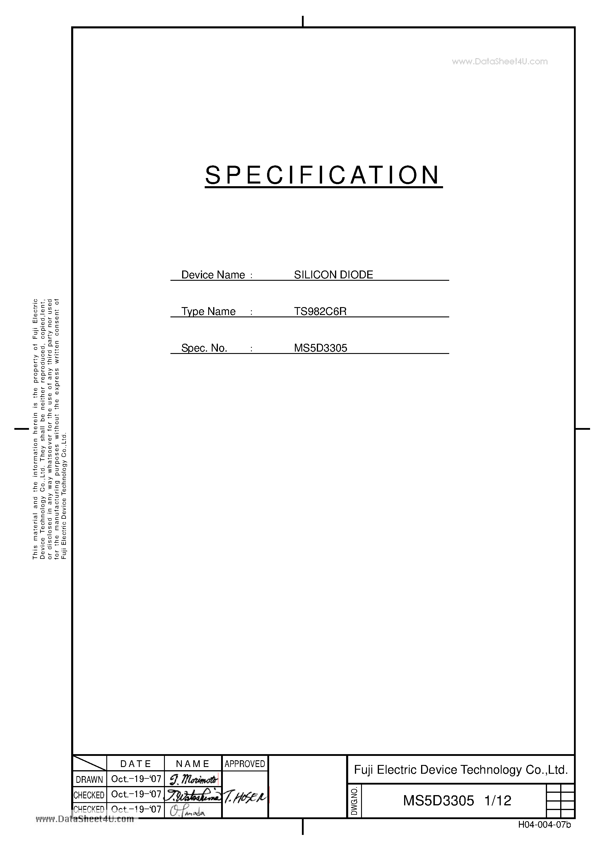 Datasheet TS982C6R page 1 Datasheet TS982C6R - SILICON DIODE page 1
