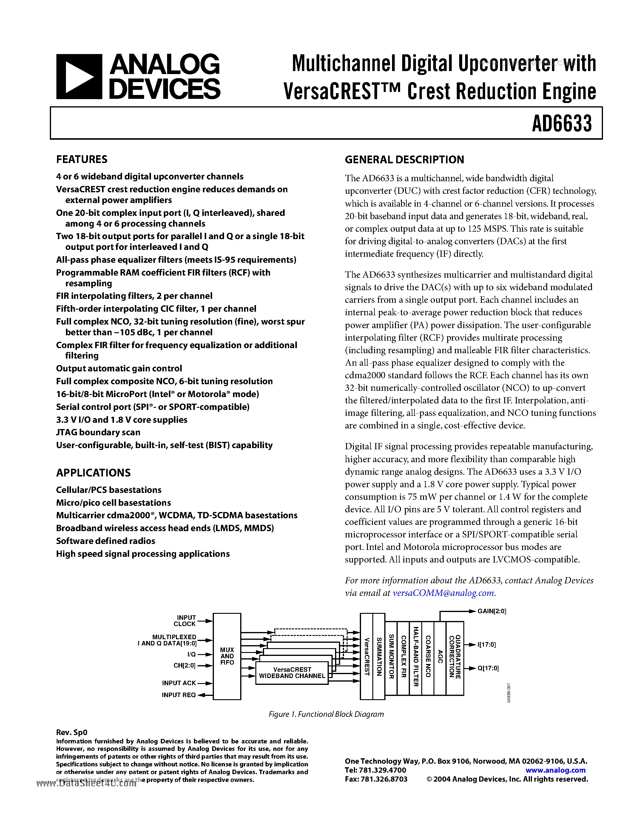 Даташит AD6633 - Multichannel Digital Upconverter страница 1