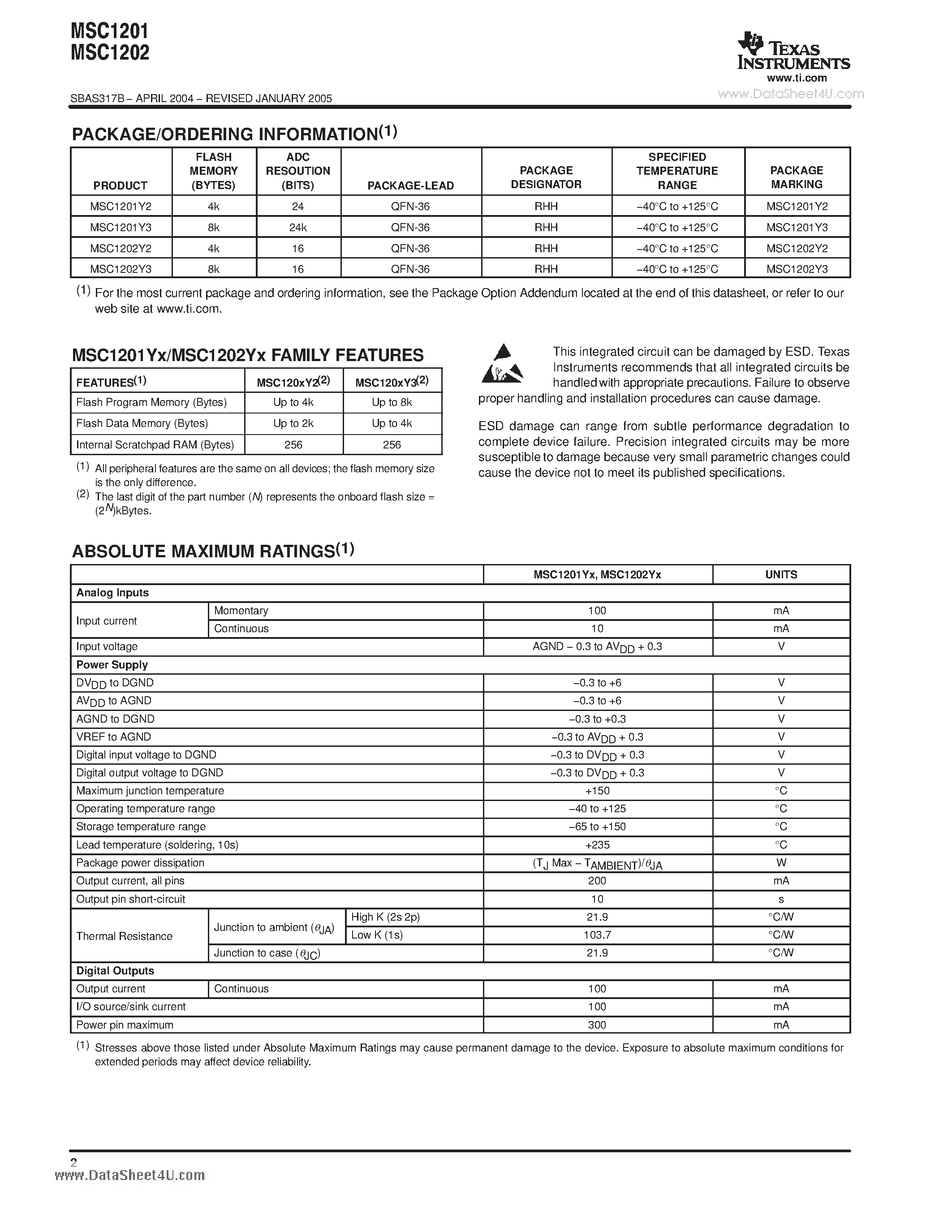 Datasheet MSC1201 - Precision Analog-to-Digital Converter (ADC) and Digital-to-Analog Converter (DAC) page 2