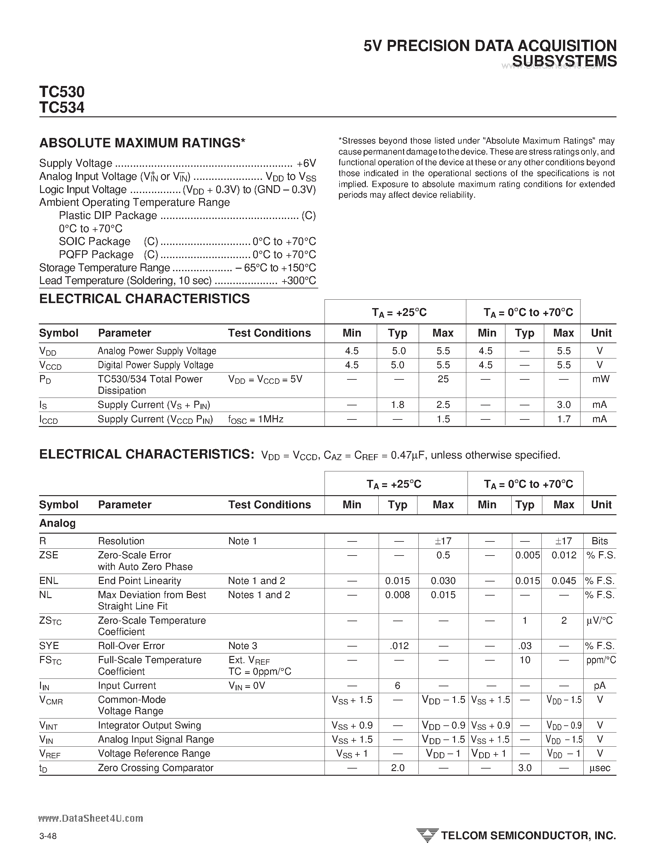 Datasheet TC530 page 2 Datasheet TC530 - (TC530 / TC534) 5V PRECISION DATA ACQUISITION SUBSYSTEMS page 2