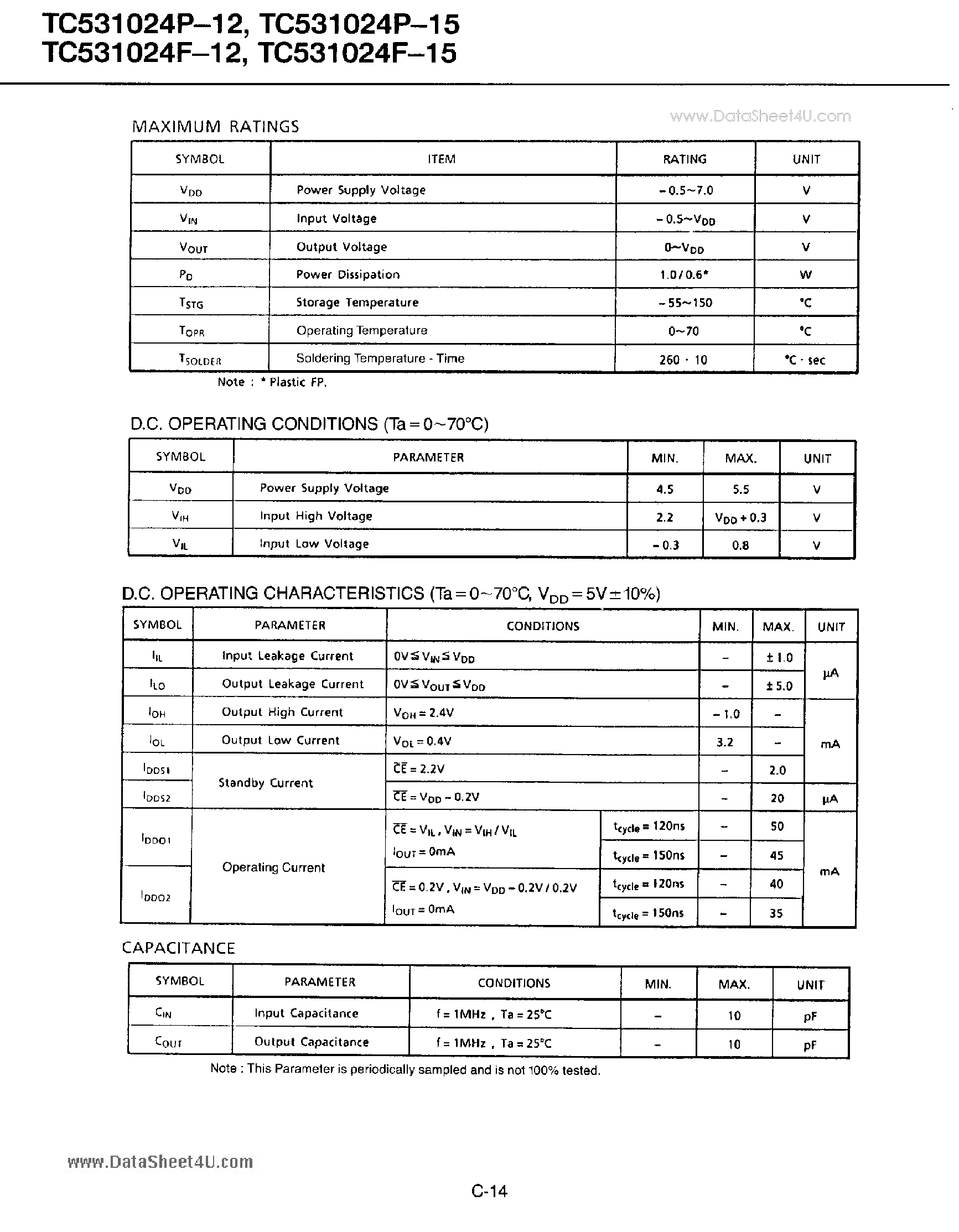 Datasheet TC531024F-12 - 1M BIT (65536 WORD X 16 BIT) CMOS MASK ROM page 2