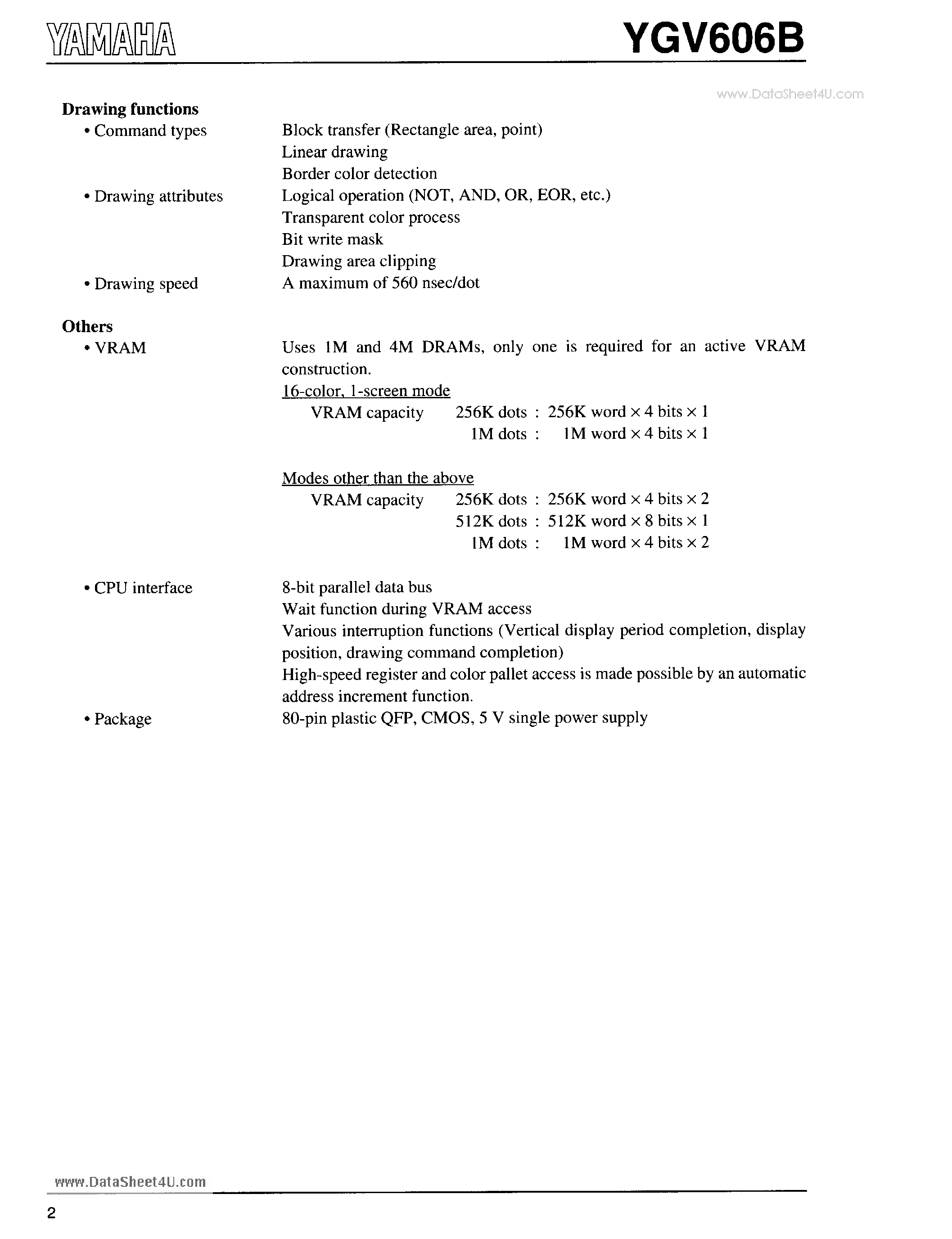 Даташит на микросхему YGV606B страница 2 Даташит YGV606B - ADVANCED VIDEO DISPLAY PROCESSOR страница 2