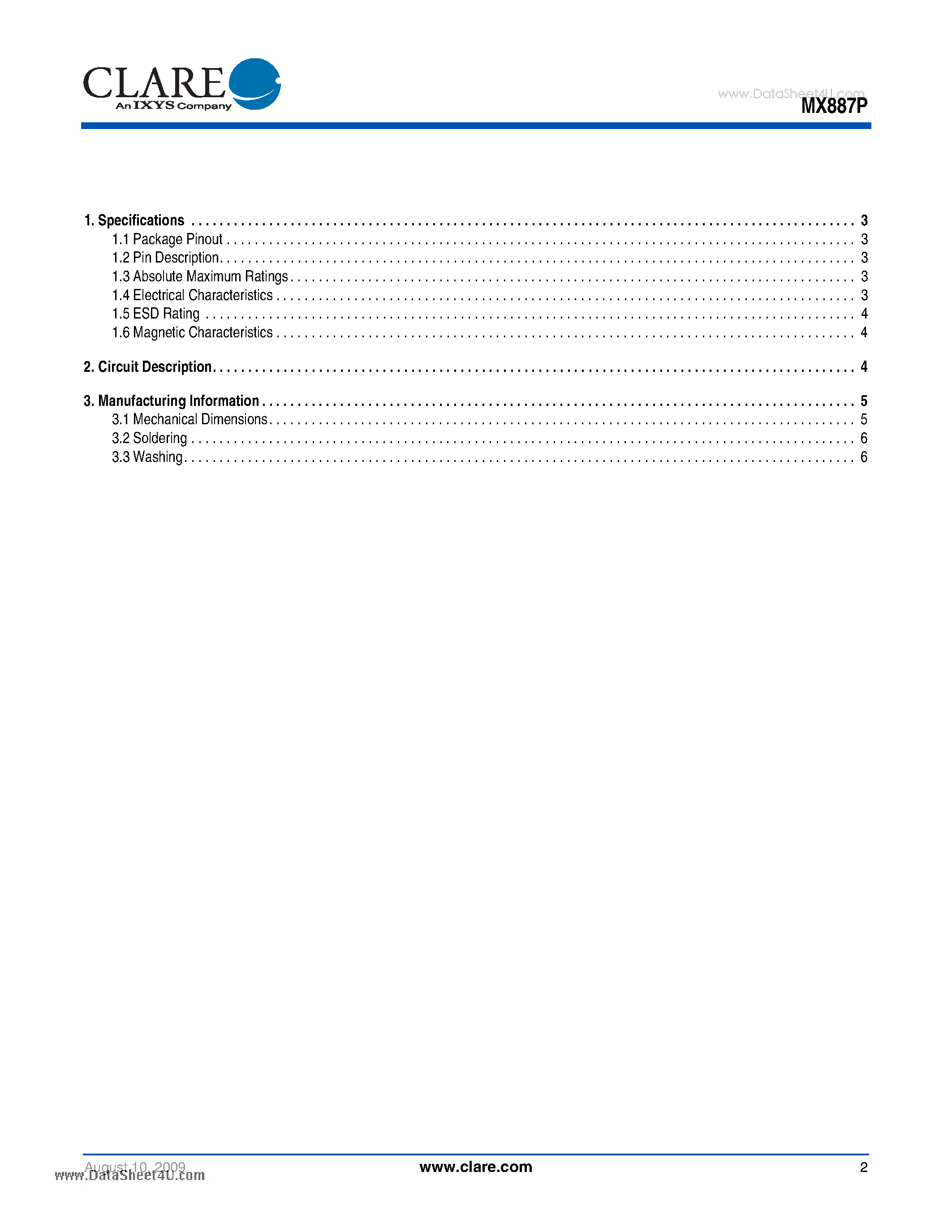 Datasheet MX887P - uPower Hall-Effect Switch page 2