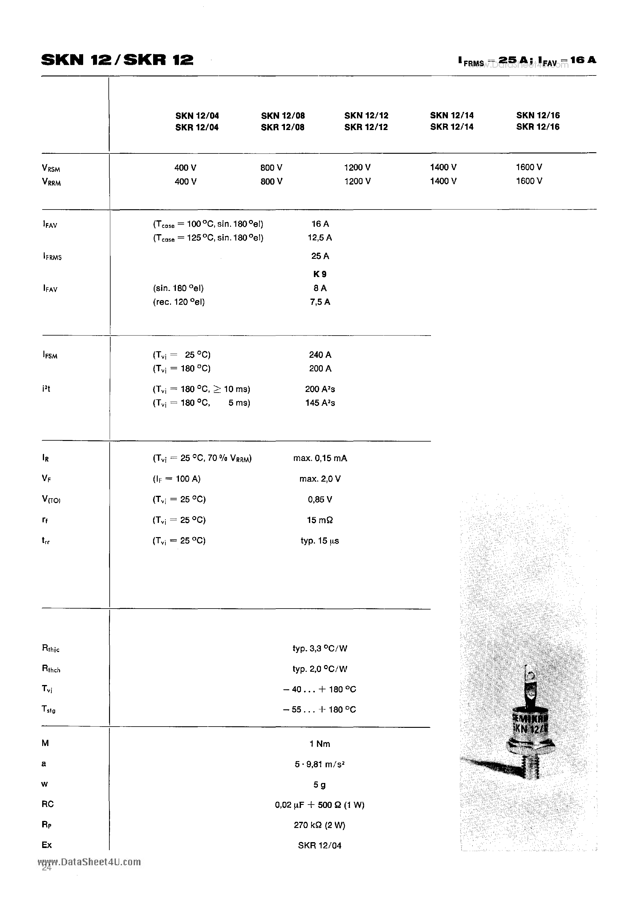Даташит SKN12/04 - Silicon Rectifier Diodes страница 1