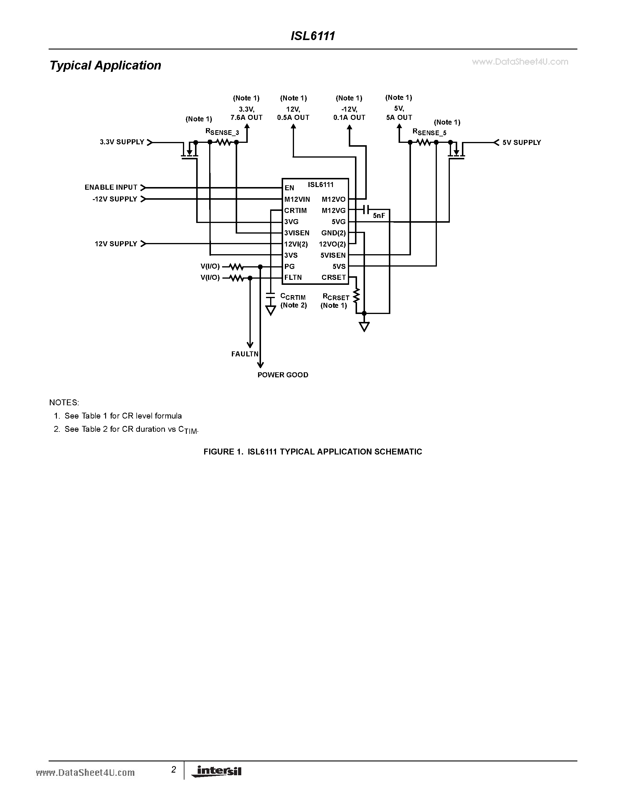 Datasheet ISL6111 - Current Regulated PCI Hot Plug Power Switch Controller page 2