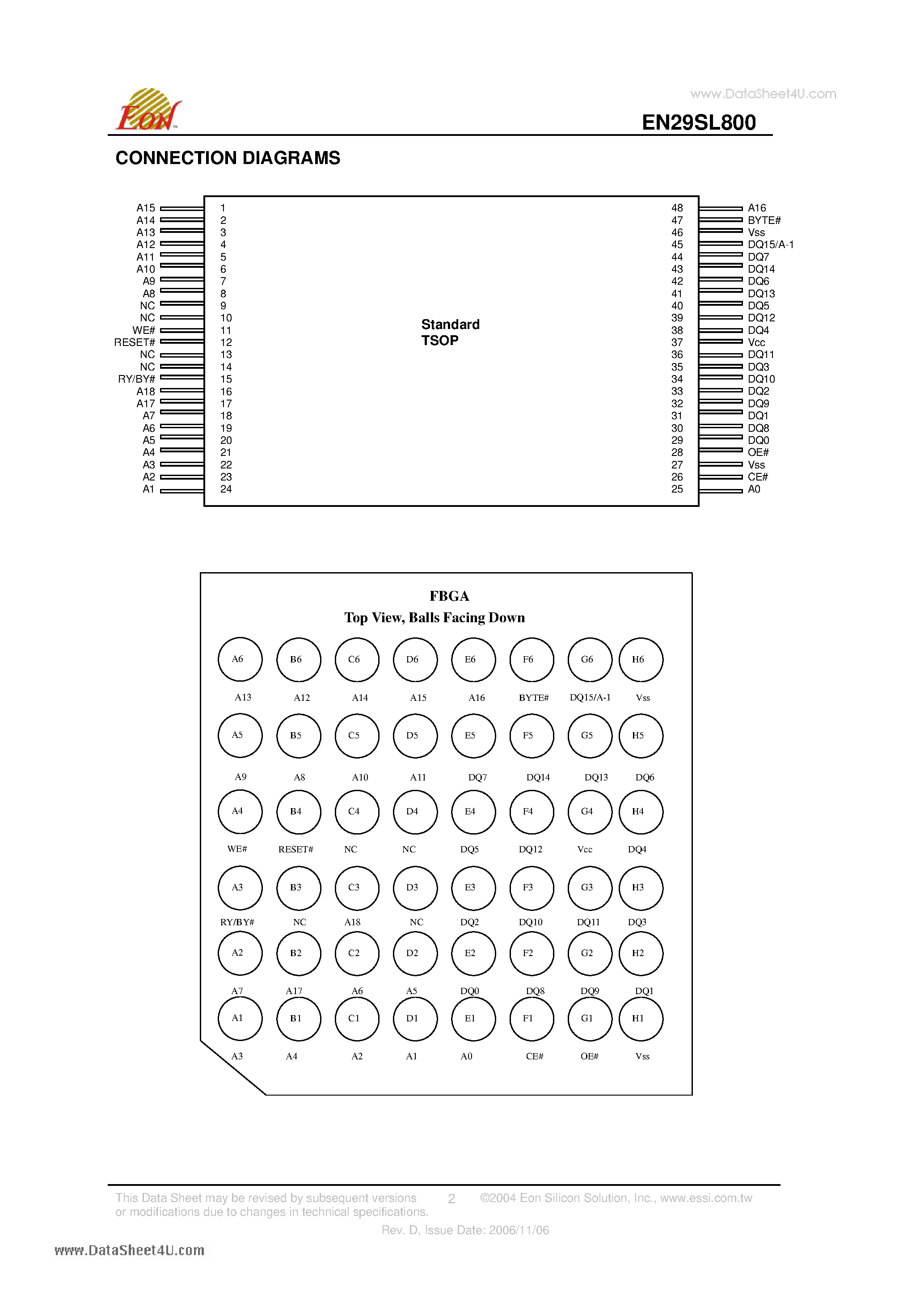 Datasheet EN29SL800 - 8 Megabit (1024K x 8-bit / 512K x 16-bit) Flash Memory Boot Sector Flash Memory CMOS 1.8 Volt-only page 2