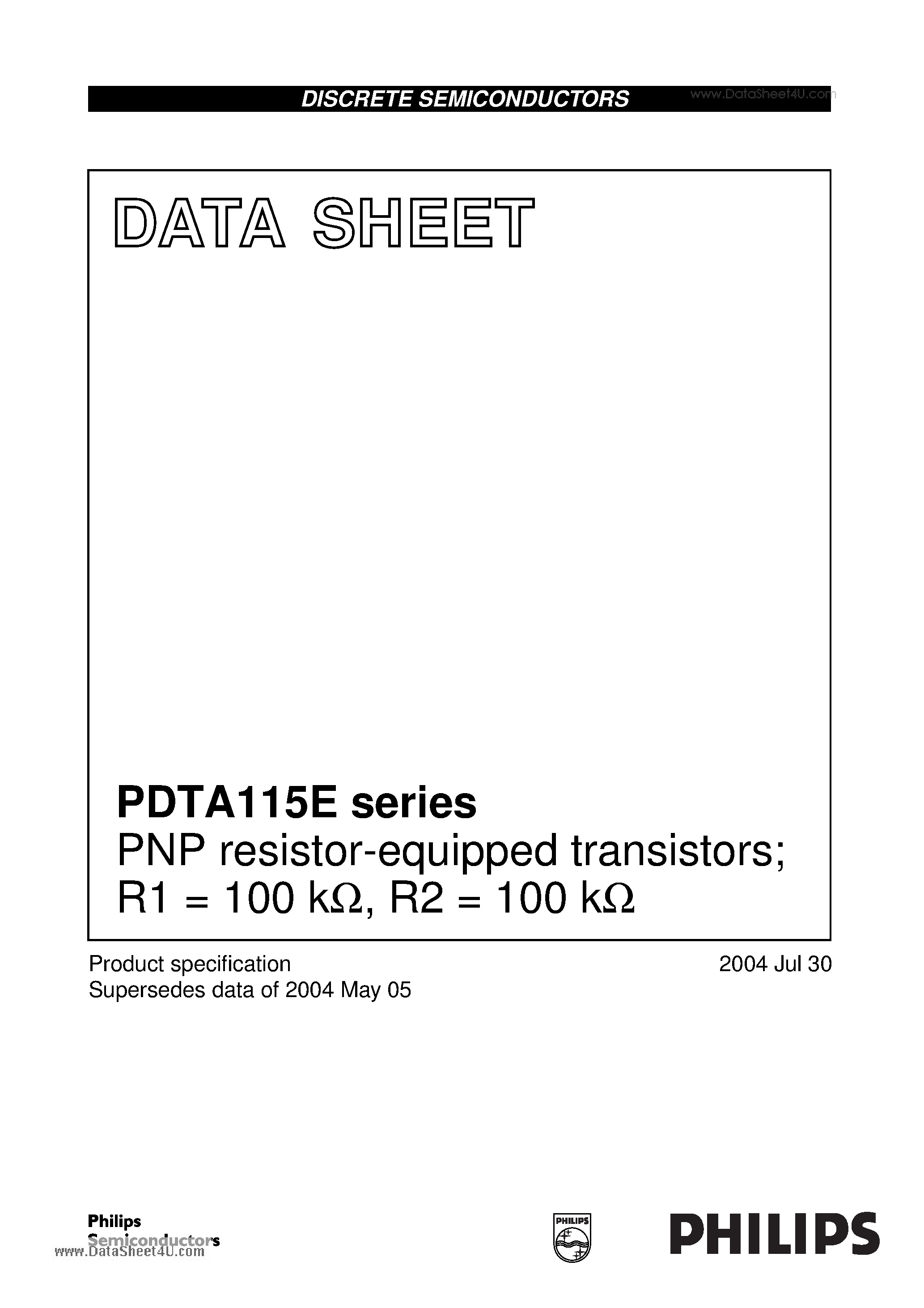 Datasheet PDTA115E - PNP resistor-equipped transistors page 1