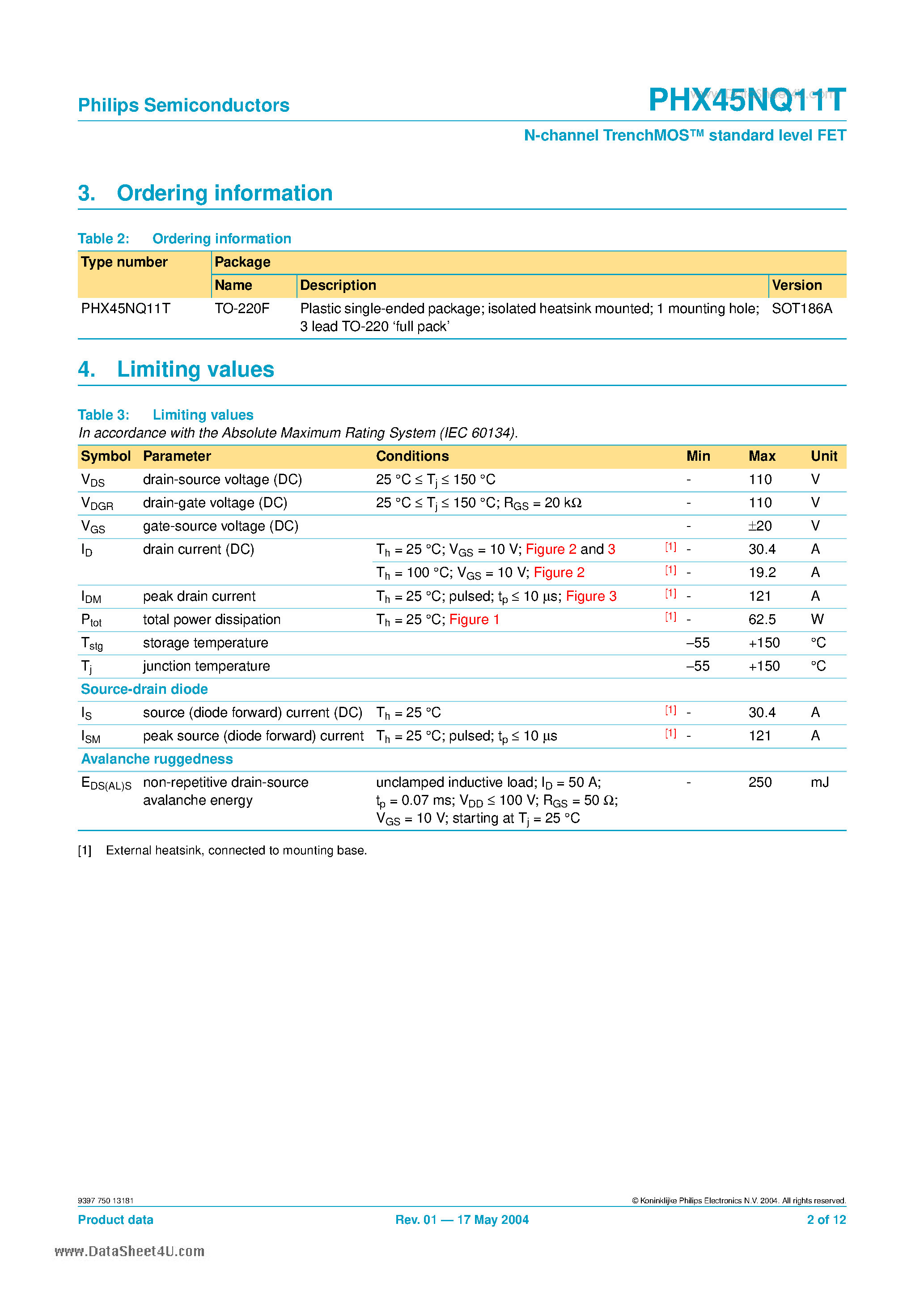 Datasheet PHX45NQ11T - N-channel TrenchMOS standard level FET page 2