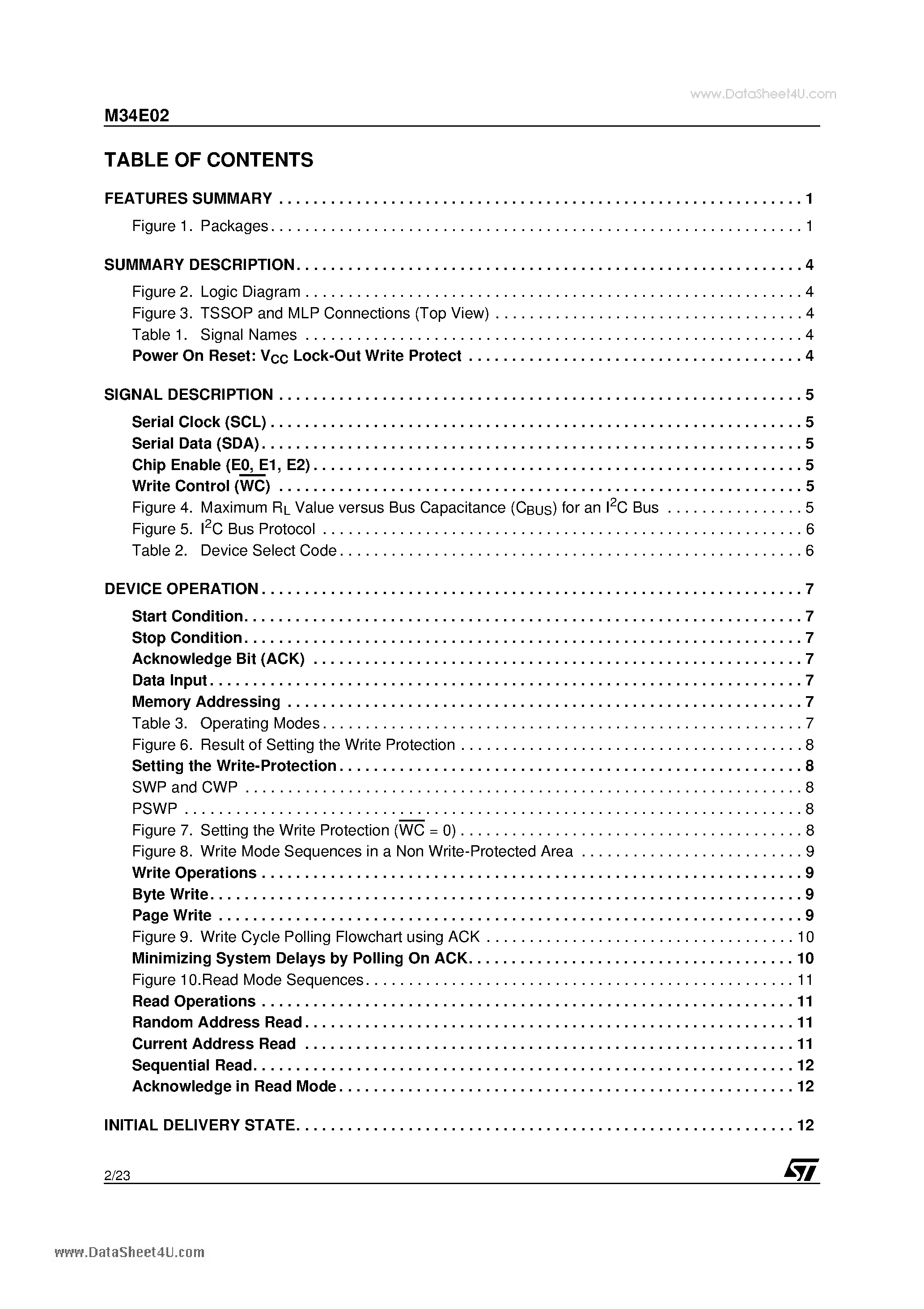 Даташит M34E02 - 2 Kbit Serial IC Bus EEPROM Serial Presence Detect страница 2