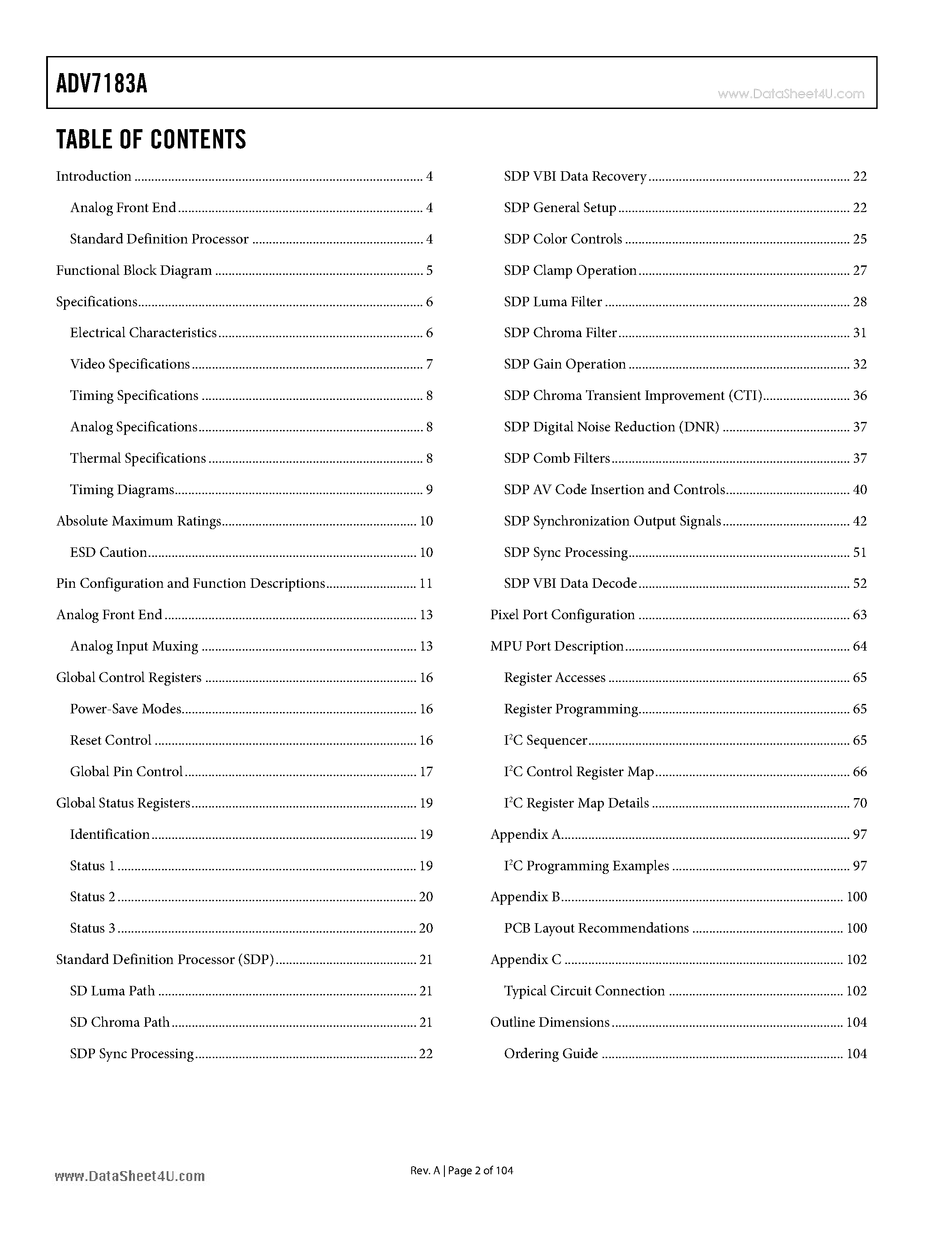 Даташит ADV7183A - Multiformat SDTV Video Decoder страница 2