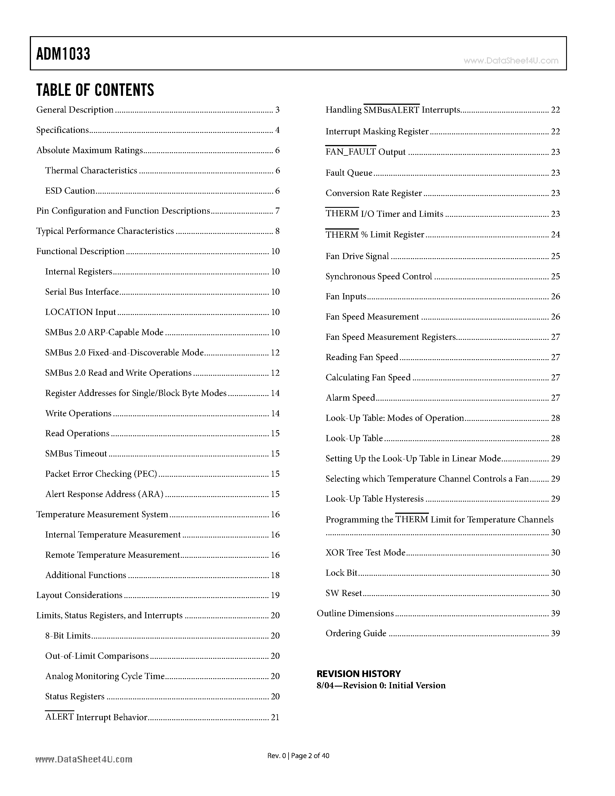 Datasheet ADM1033 - Thermal Monitor and Fan Speed (RPM) Controller page 2