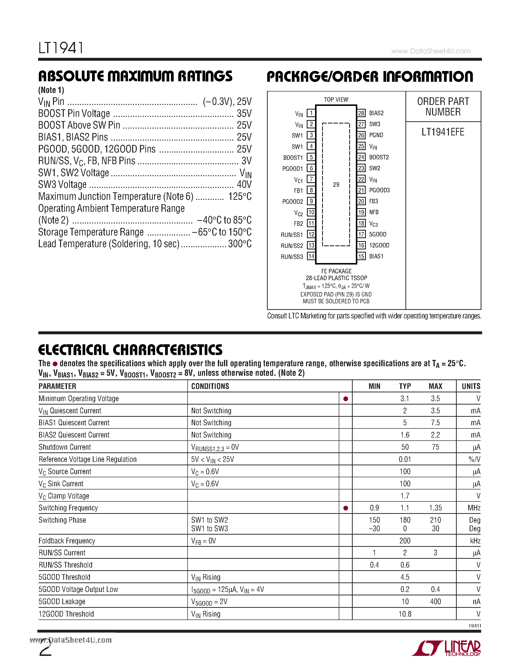 Datasheet LT1941 page 2 Datasheet LT1941 - Triple Monolithic Switching Regulator page 2
