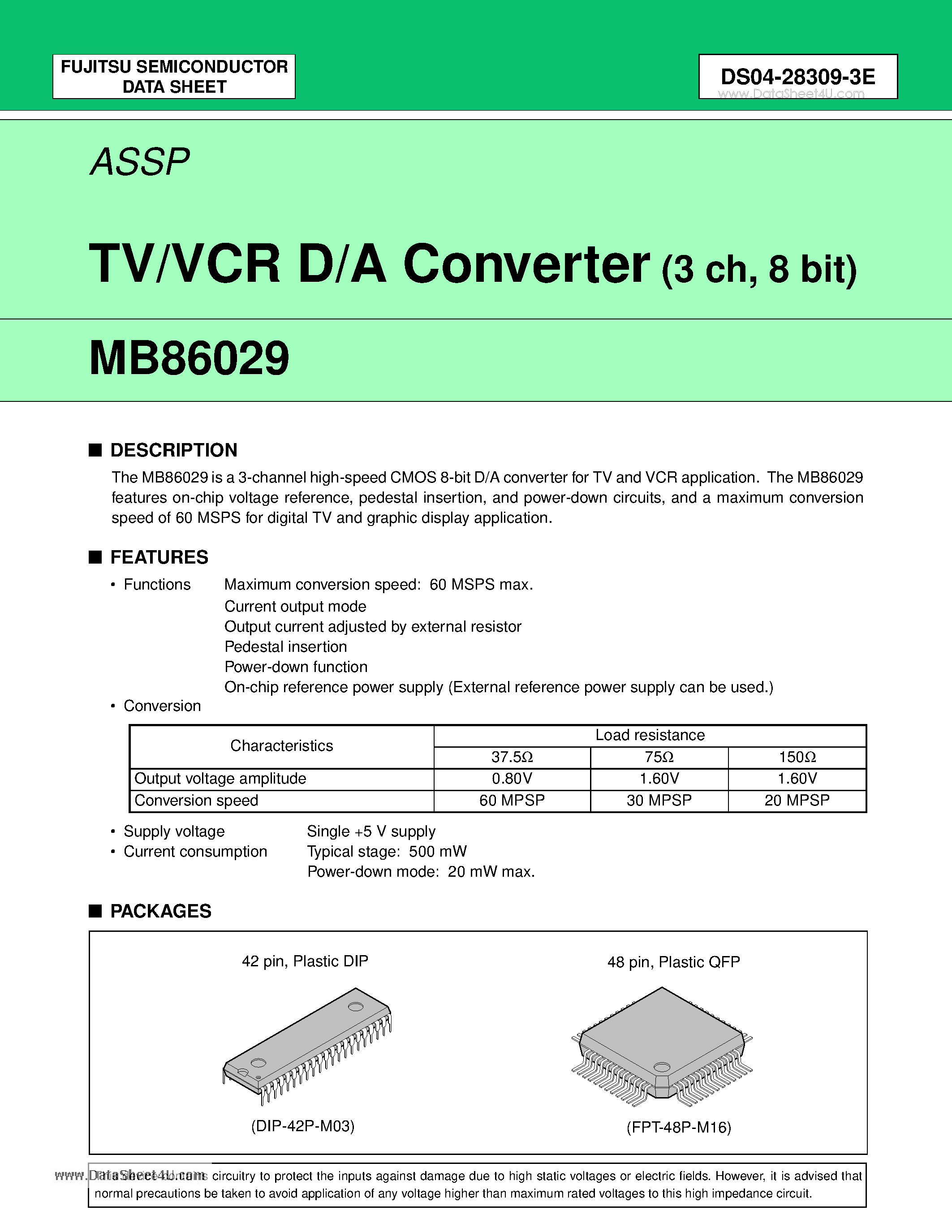 Даташит MB86029 - TV/VCR D/A Converter (3ch 8bit) страница 1