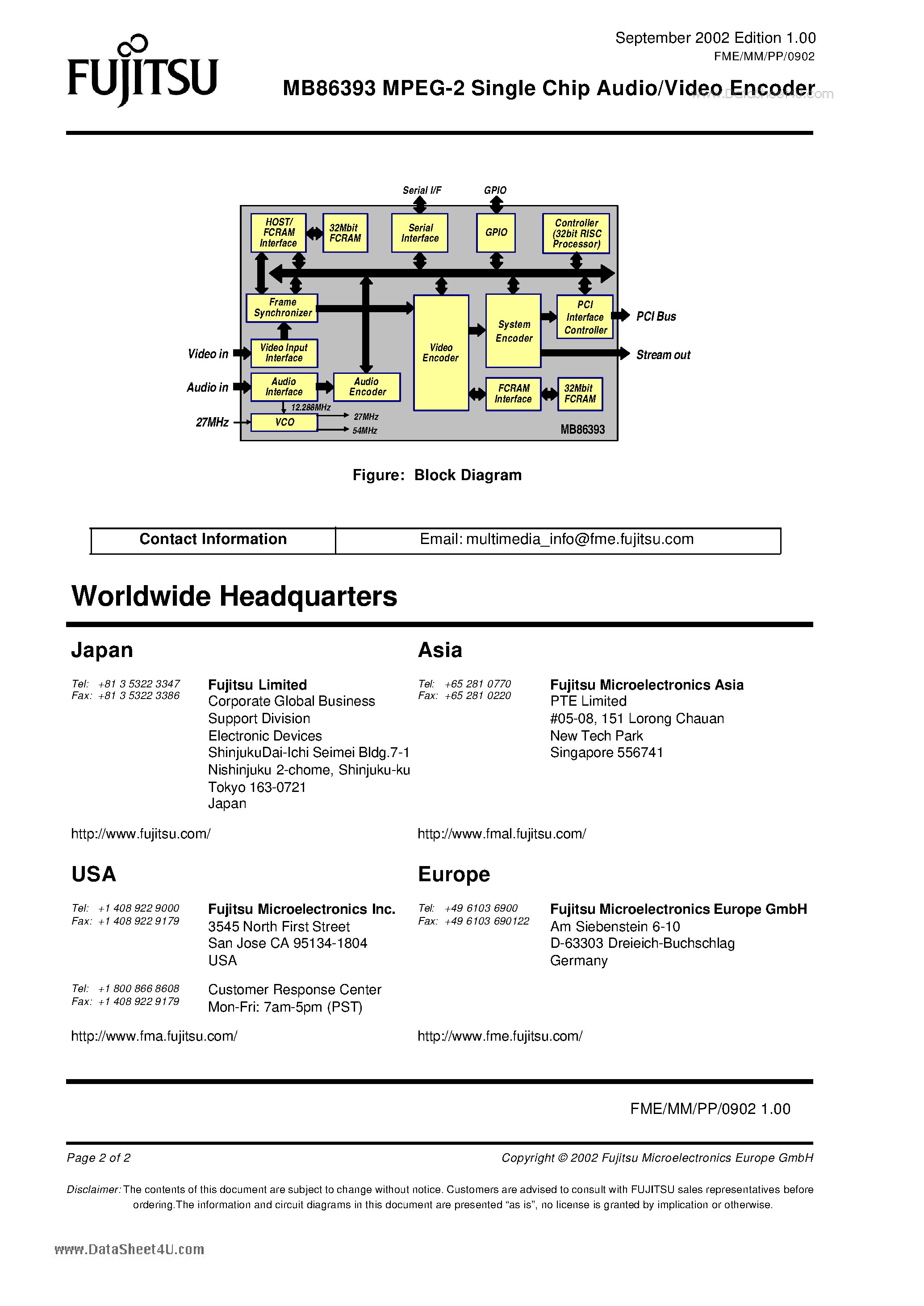 Datasheet MB86393 - MPEG-2 Single Chip Audio/Video Encoder page 2