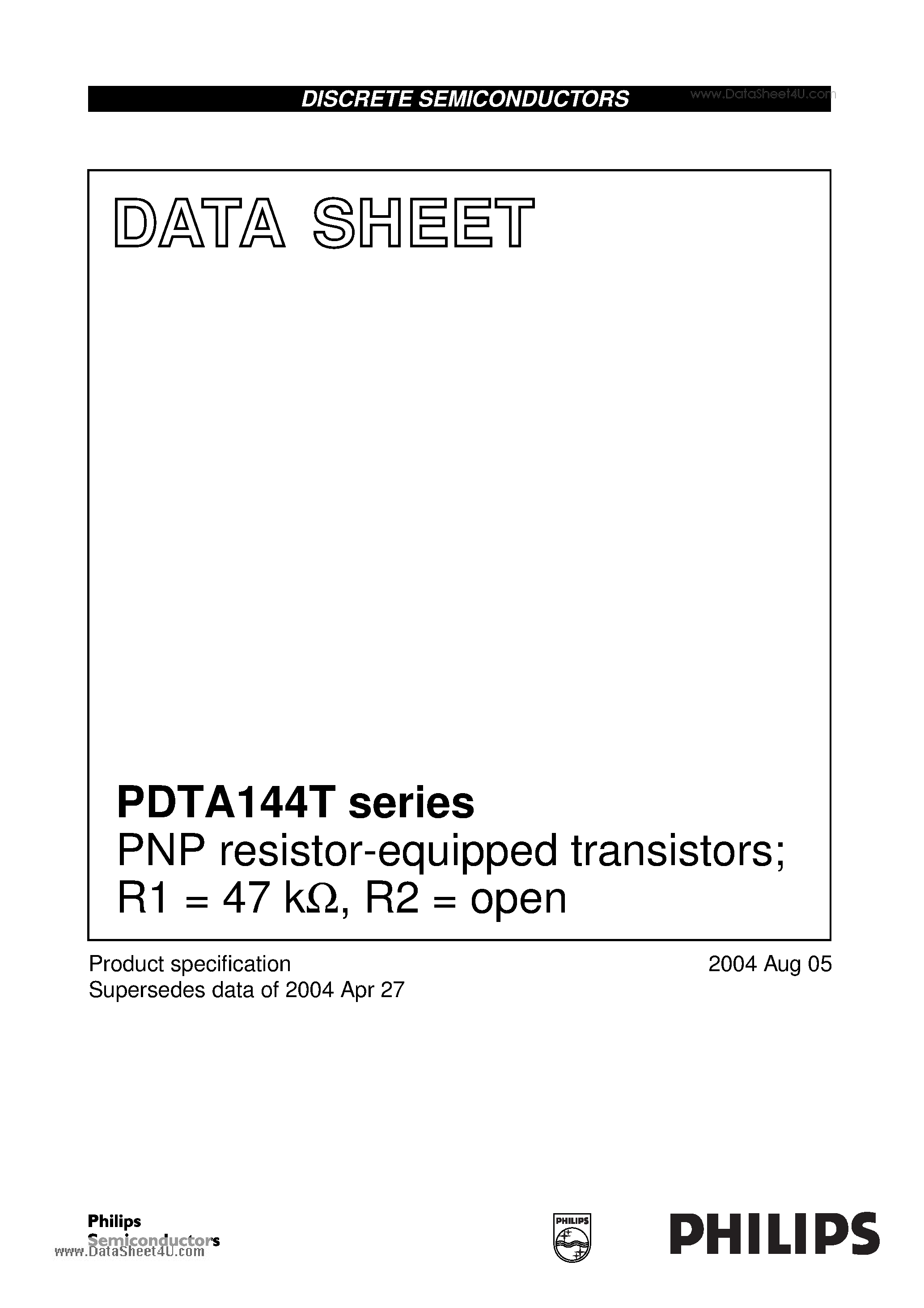 Datasheet PDTA144T - PNP resistor-equipped transistors page 1