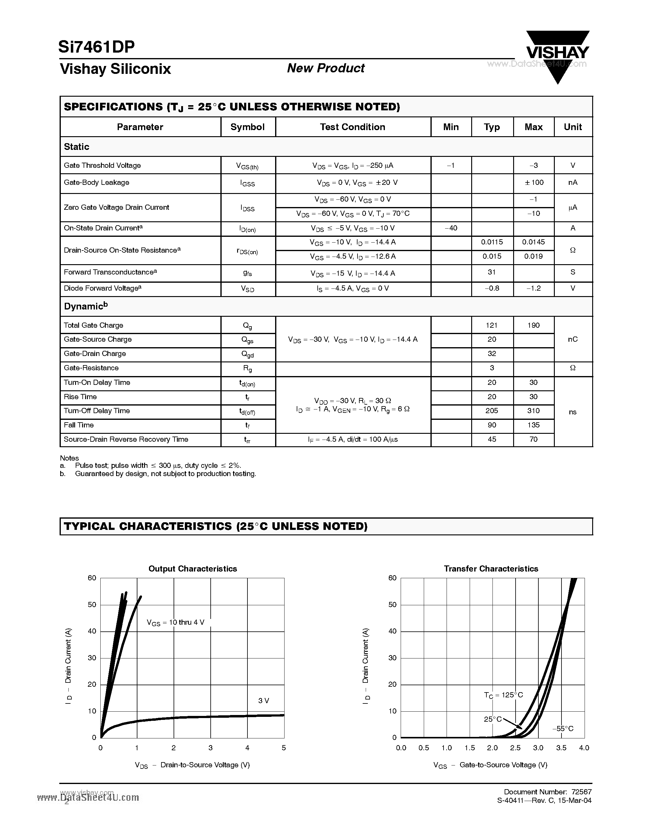 Даташит на микросхему SI7461DP страница 2 Даташит SI7461DP - P-Channel 60-V (D-S) MOSFET страница 2