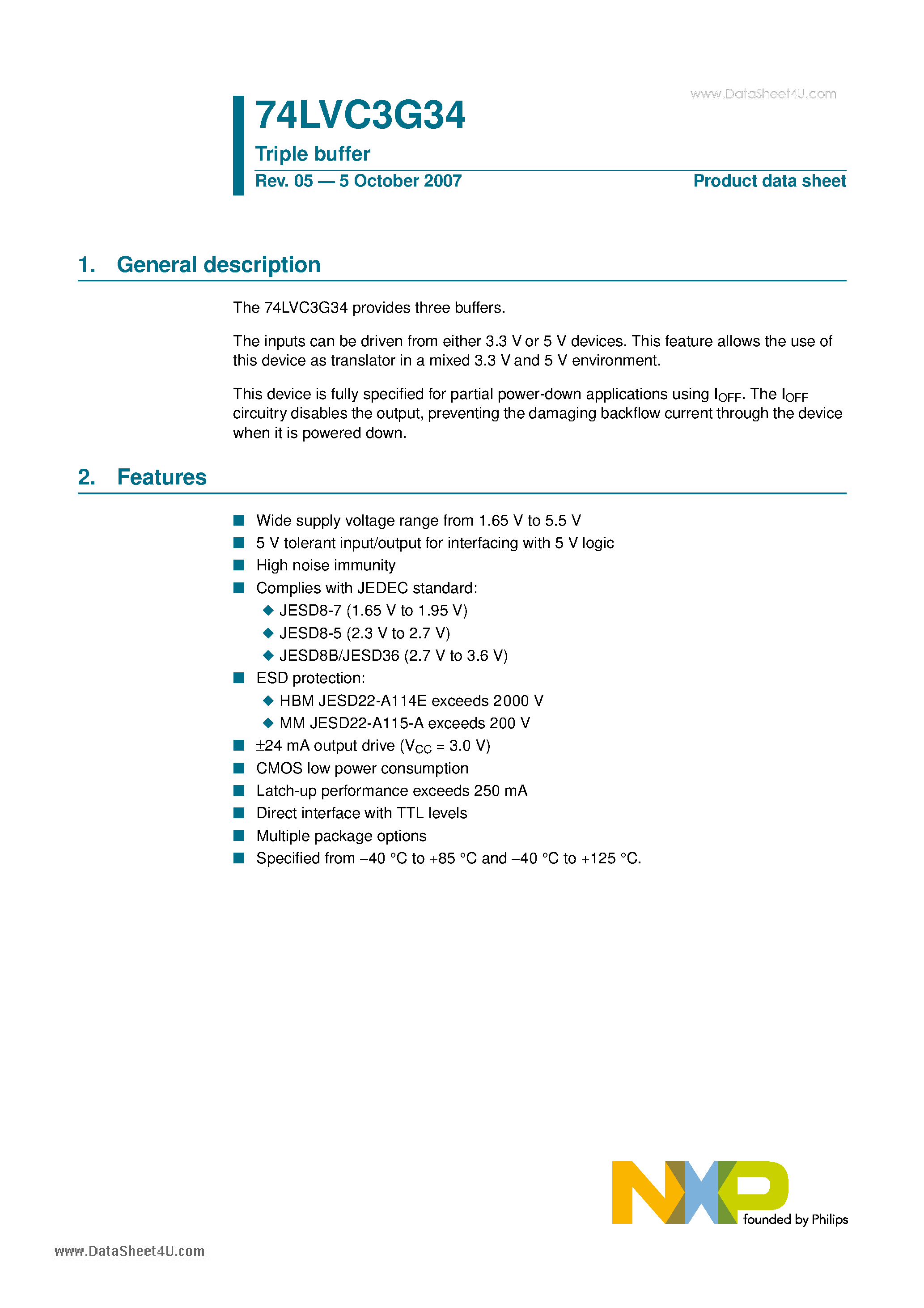 Datasheet 74LVC3G34 - Triple buffer page 1