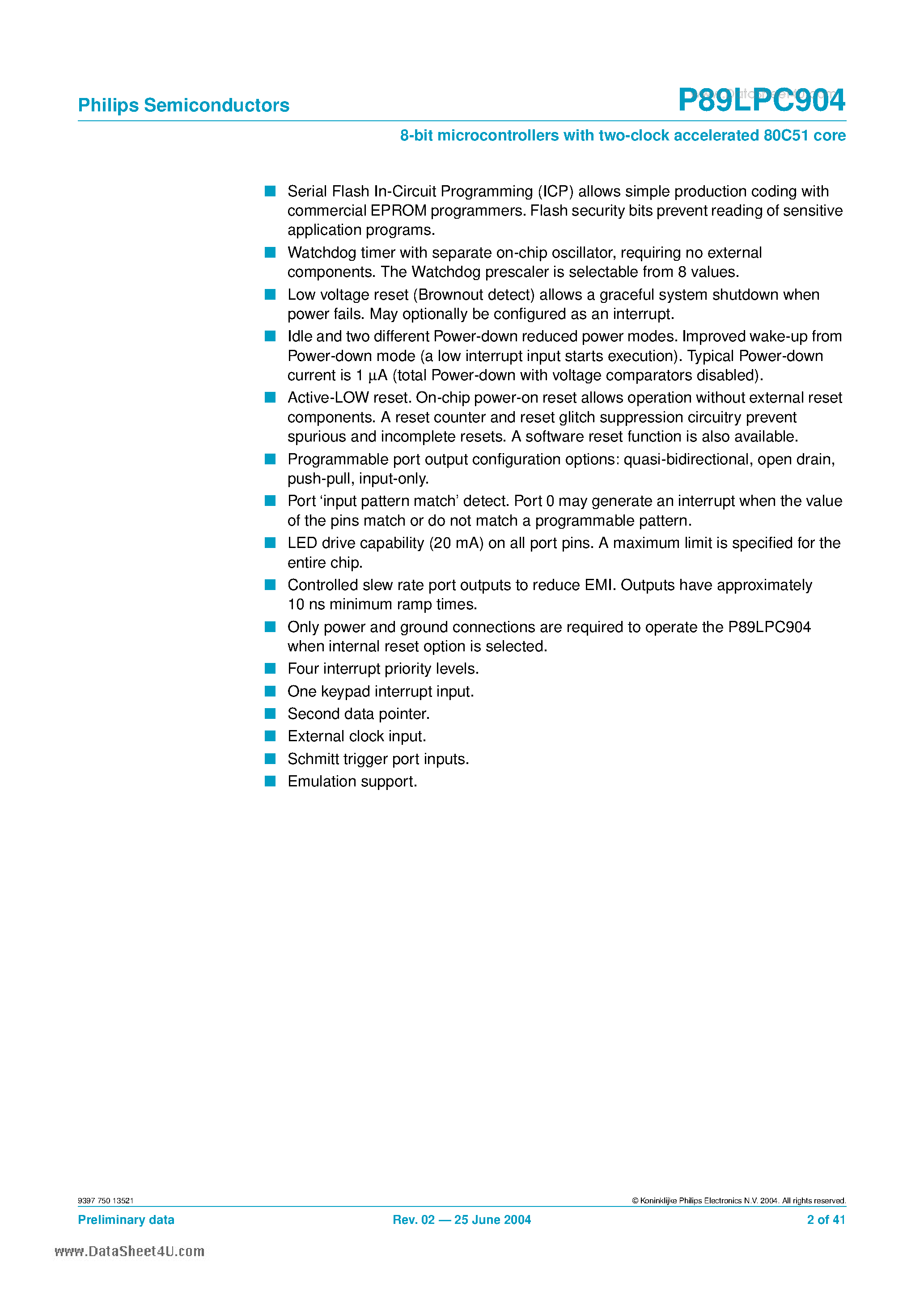Datasheet P89LPC904 - 8-bit microcontrollers page 2